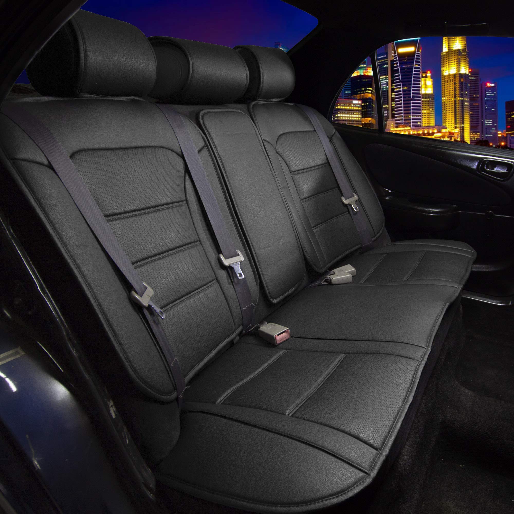 Fh Group Car Seat Cover Cushion - Rear Seat Covers For Cars Trucks Suv, Faux Leather Car Seat Cushions, Waterproof Car Seat Cover Cushion, Universal Fit Car Seat Protector Rear Set Black