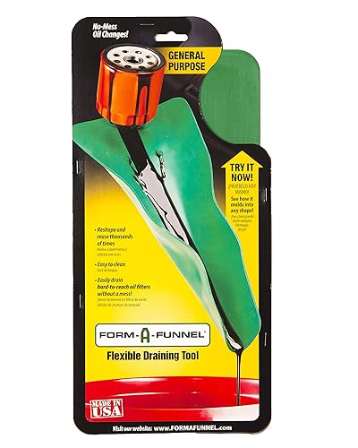 Form-A-Funnel Flexible Automotive Drain Funnel, 6.5"x14.5", Durable Rubber, Green, Model COMINHKPR93095