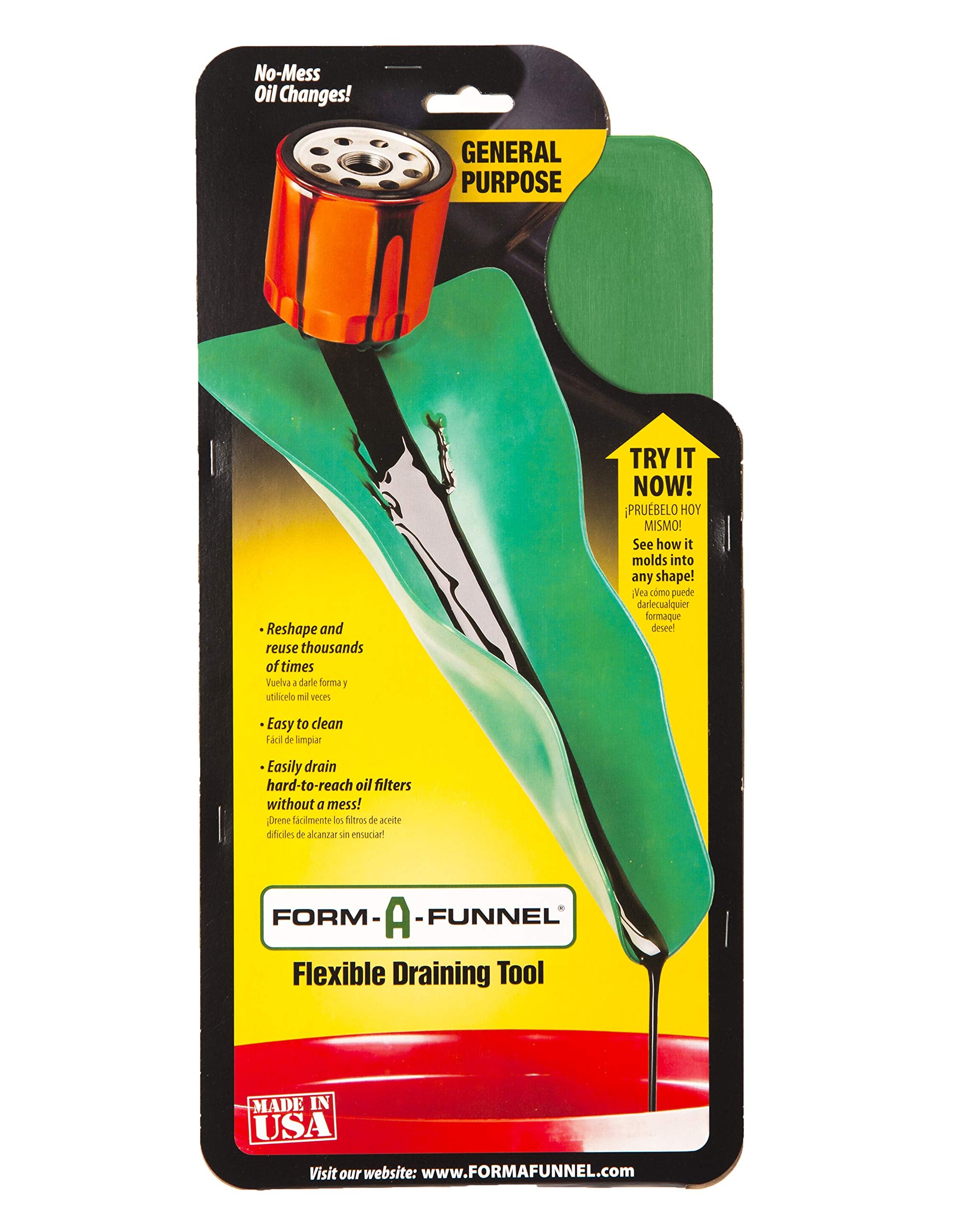 Form-A-Funnel Flexible Automotive Drain Funnel, 6.5"x14.5", Durable Rubber, Green, Model COMINHKPR93095