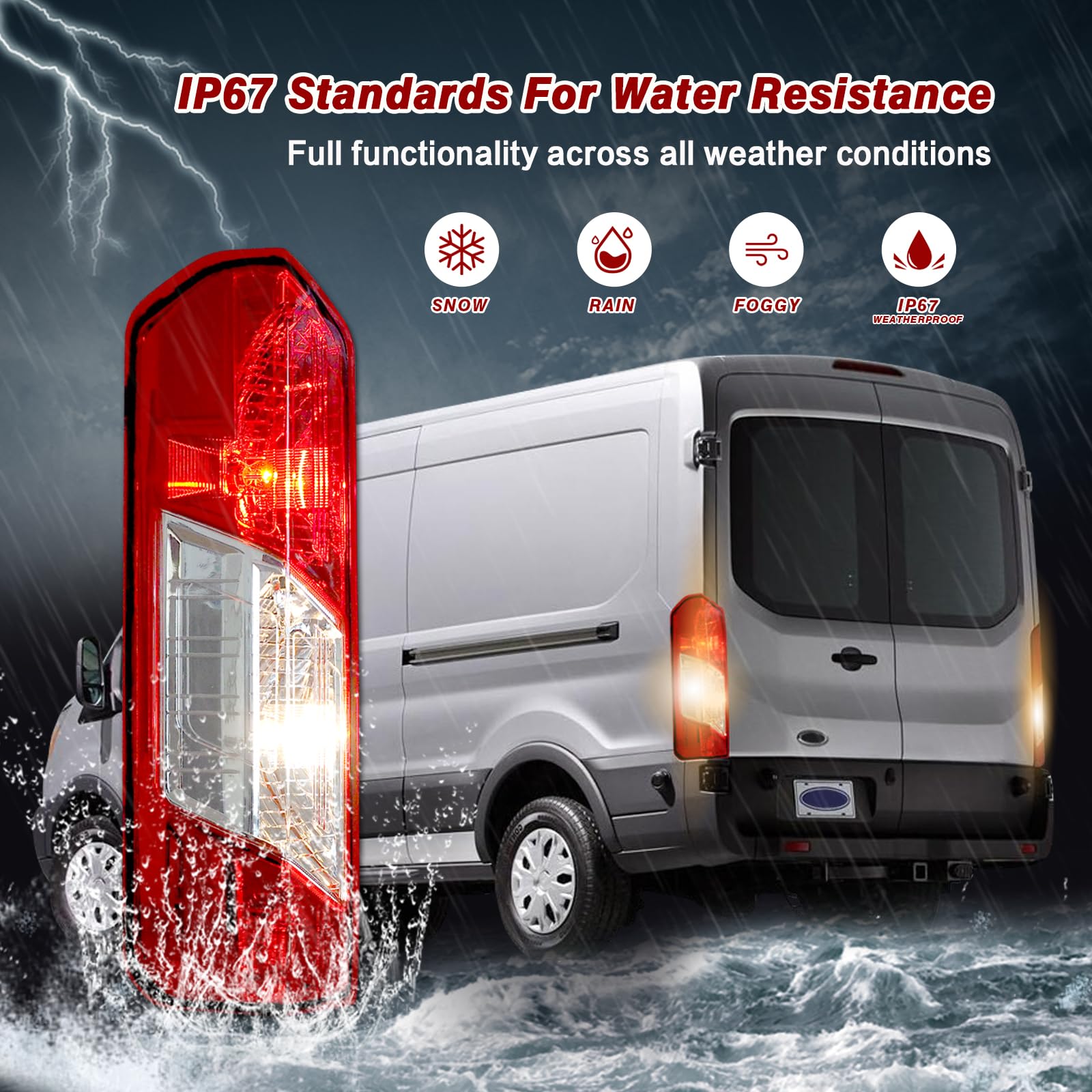 Zsbmp Tail Lights Compatible With Ford Transit 150 250 350 350Hd 2015-2023 Rear Lamp With New Bulbs And Harness (Left Driver Sid
