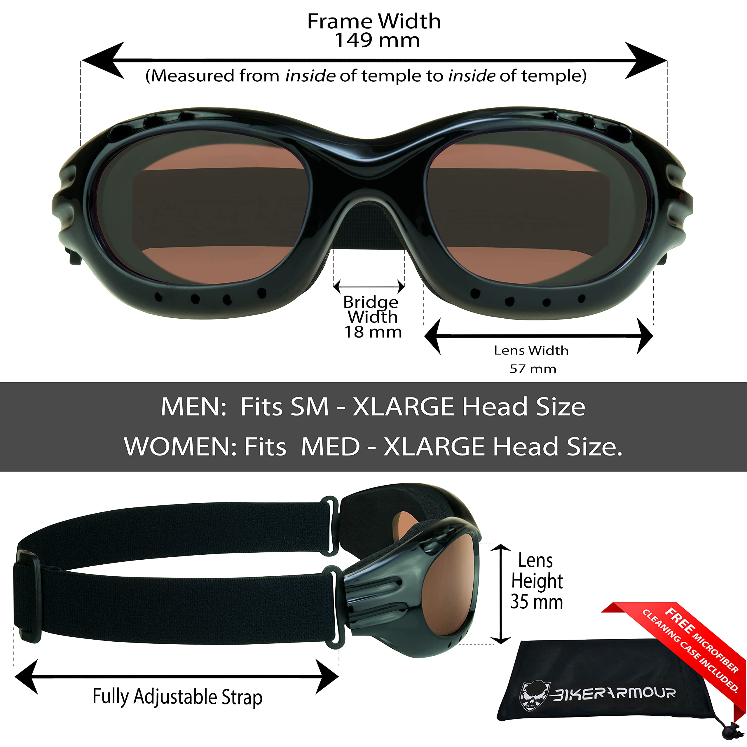 Bikershades Motorcycle Goggles Sunglasses High Definition Blue Light Blocker Foam Cushion Adjustable Strap Ski Sky Diving