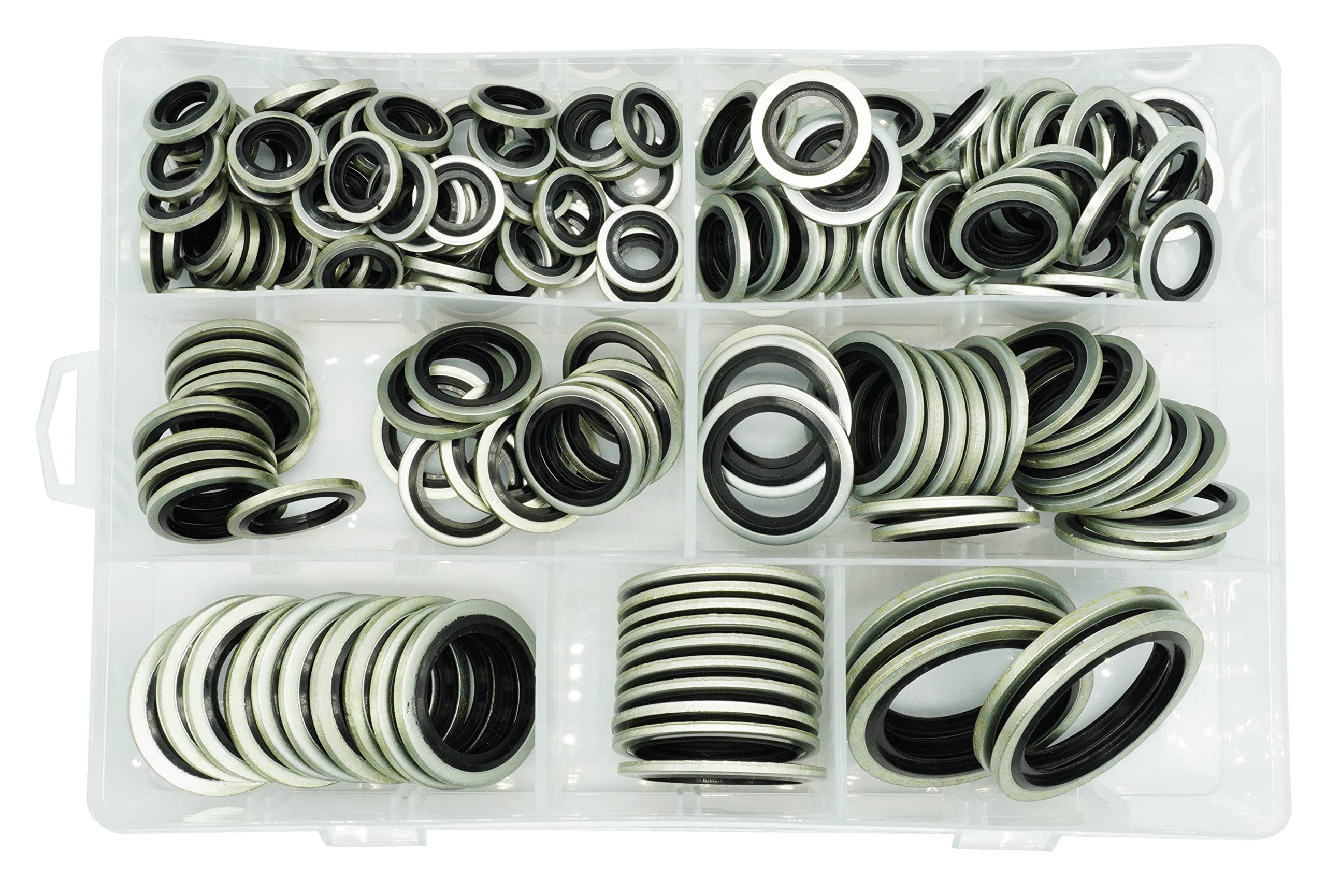 Dsnaduo 160Pcs, 7 Sizes Bsp Dowty Self-Centered Bonded Seal Oil Washers Gasket Assortment Kit Replace 32300 With Box (1/8, 1/4, 