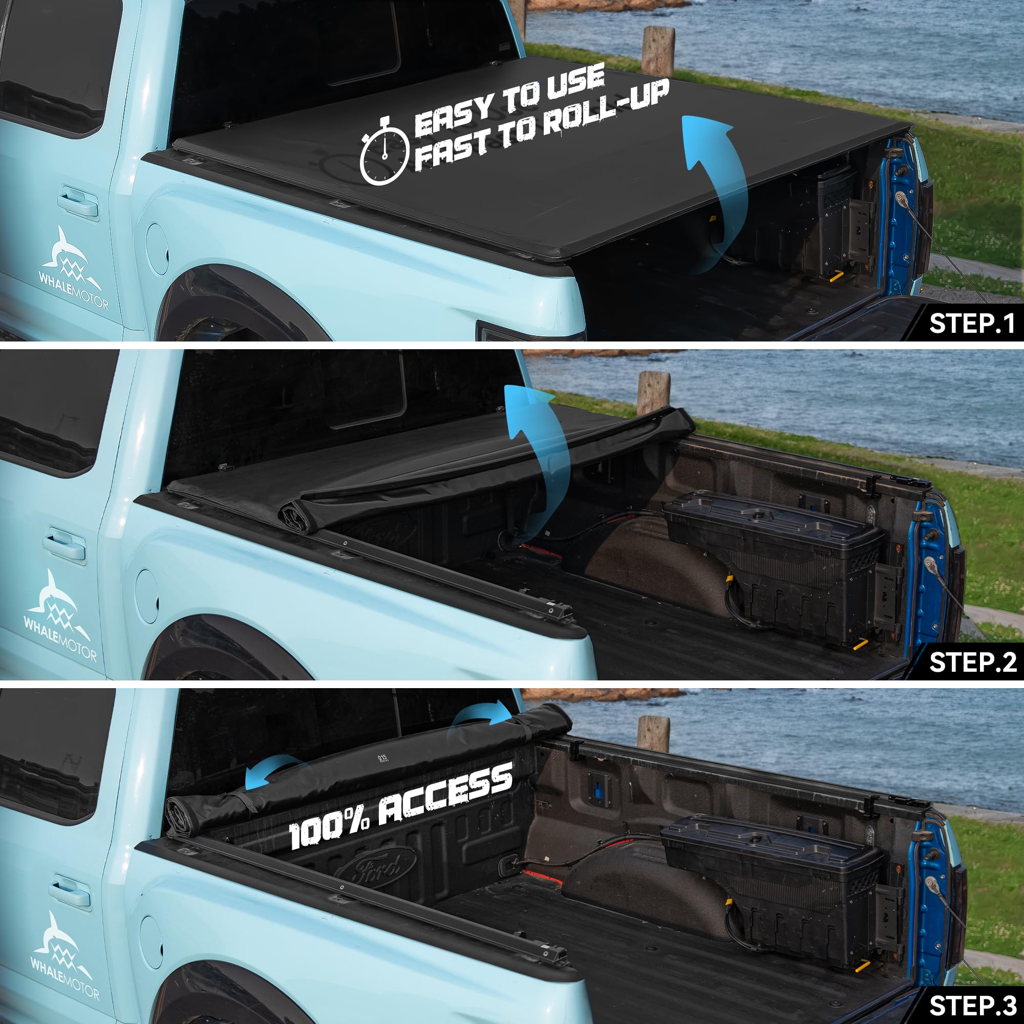 Truck Bed Tonneau Cover Compatible with Ford F150 F-150 2015-2025 8.2 ft Long Box, Soft Roll Up Style