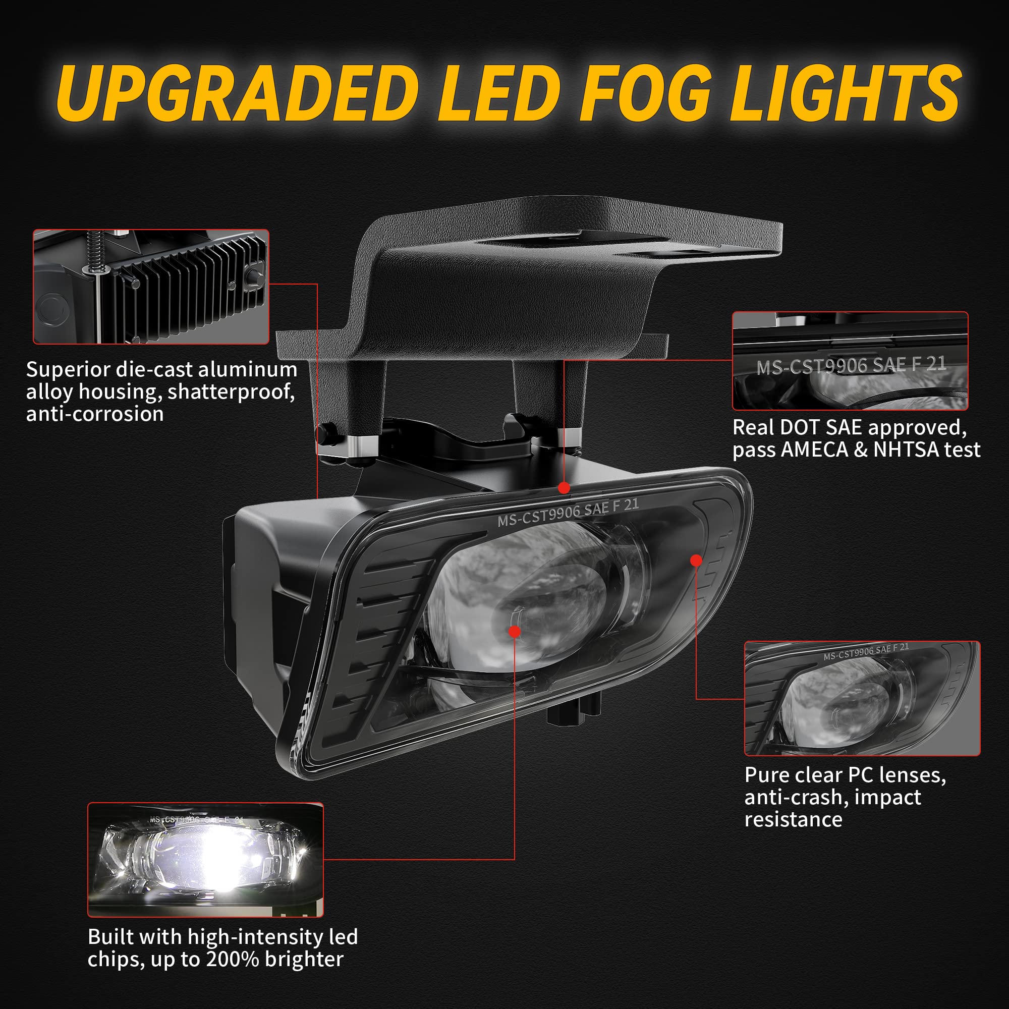 Ramjet4X4 Upgraded Led Fog Lights Fog Lamps Dot Approved Replacement Compatible With 1999-2002 Chevy Silverado 1500 2500 3500, 2