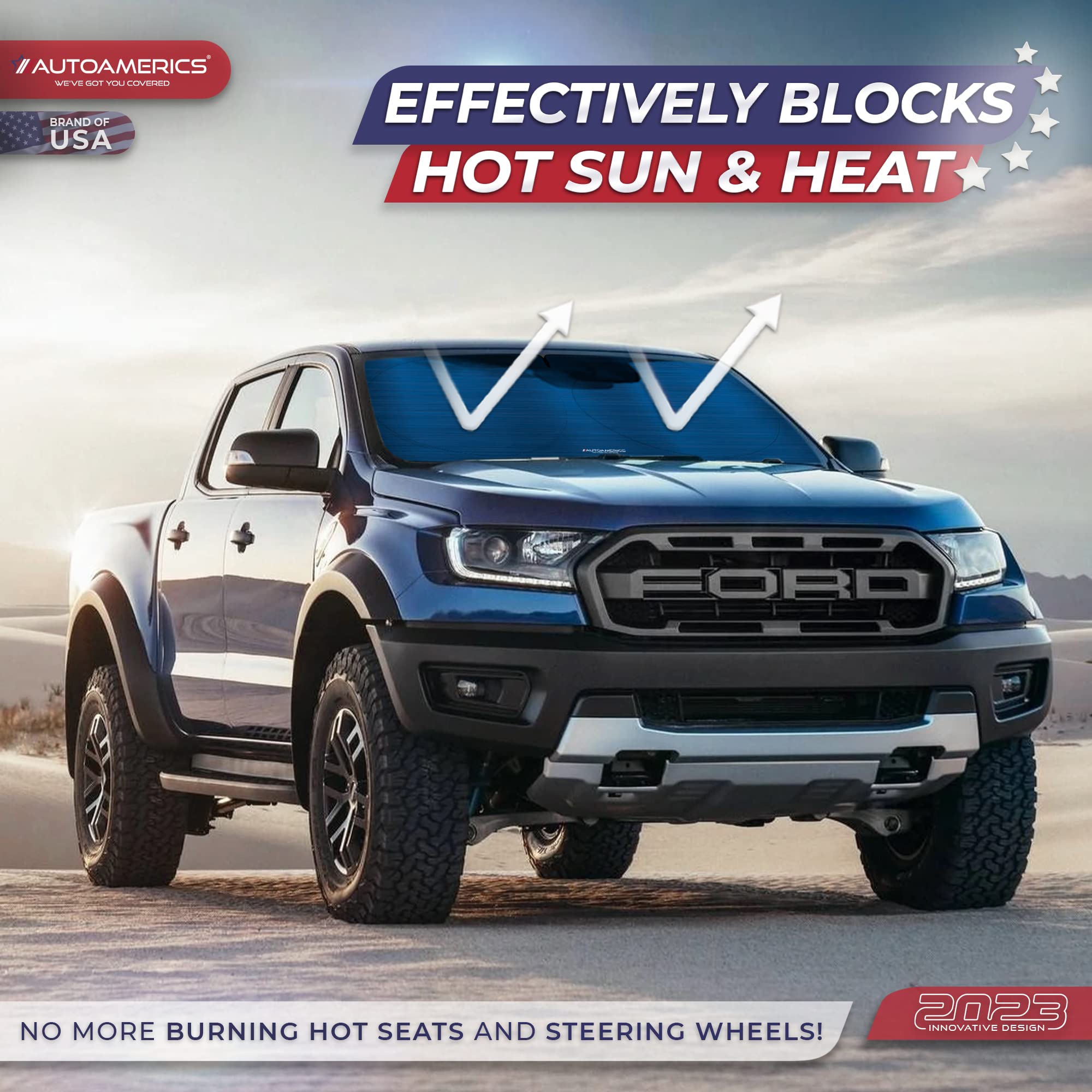 Autoamerics 1-Piece Windshield Sun Shade - Metallic Blue Foldable Car Front Window Sunshade For Most Cars Suv Truck Heat Blocker