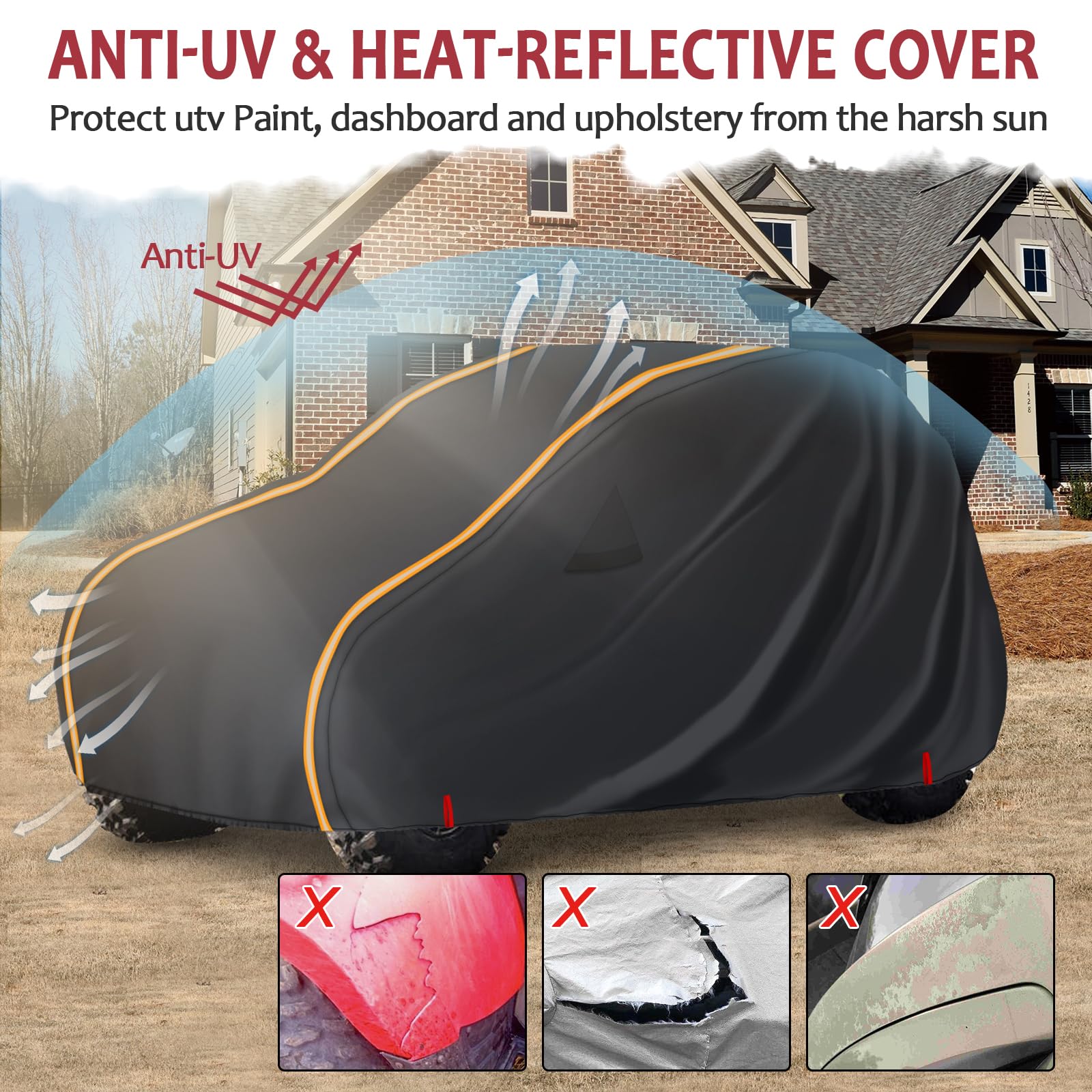 StarknightMT UTV Cover - Heavy-Duty Black 2-3 Seater, 420D Oxford Fabric, Compatible with Can Am, Kawasaki, RZR, Talon, CFMOTO