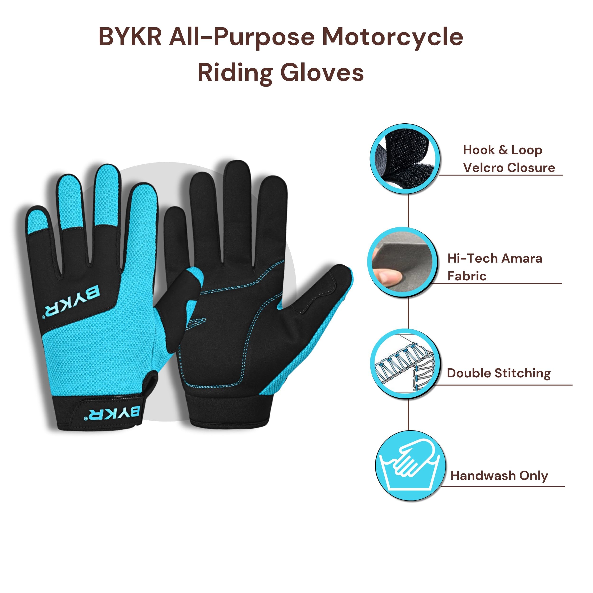 Bykr All-Weather Motorcycle Gloves For Men & Women - Protection For Dirt Bike, Bmx, Mx, And Atv Riding - Blue M