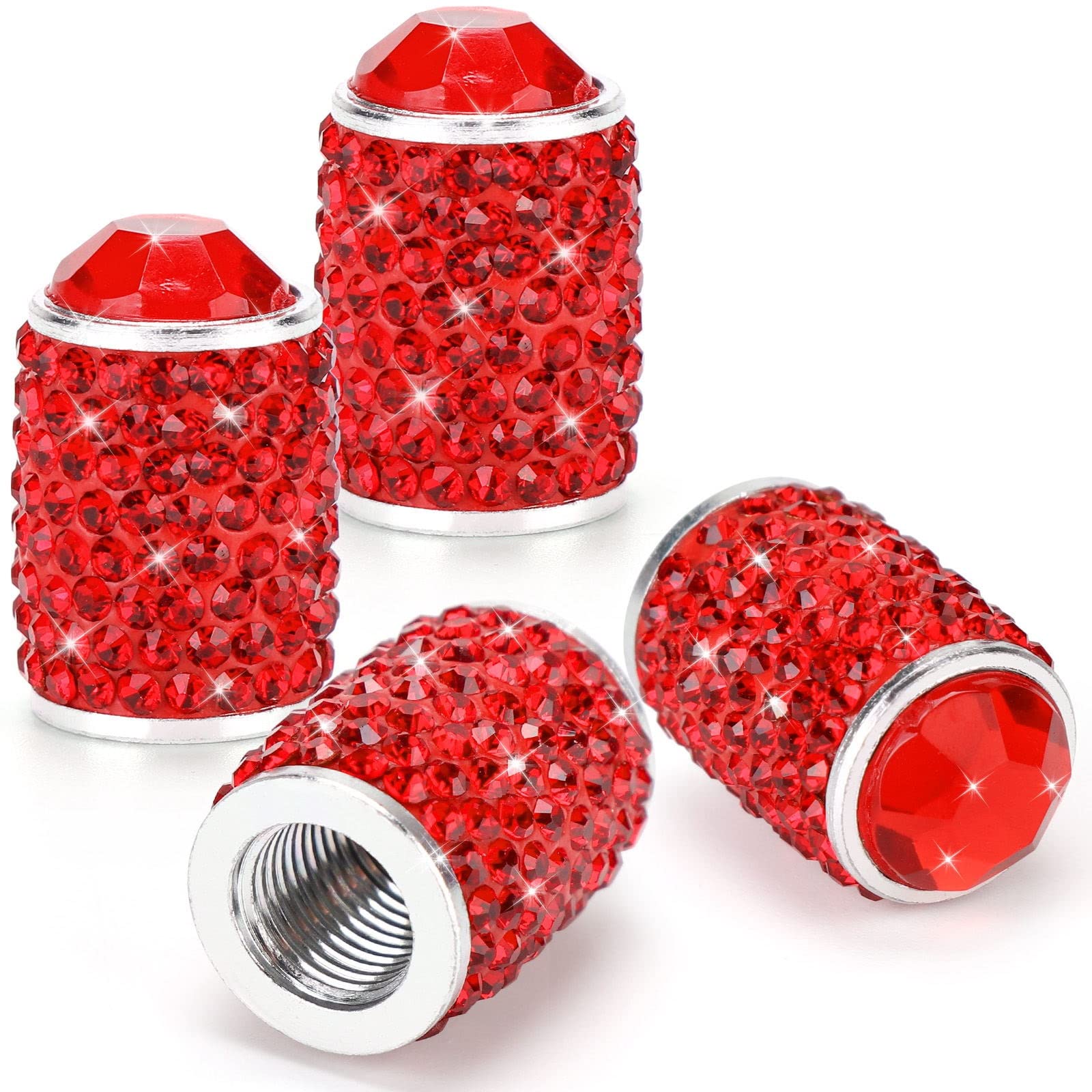 Tobequeen Bling Tire Valve Caps Red, 4 Pack Handmade Crystal Rhinestone Valve Stem Covers Universal Dustproof Bling Car Accessories For Car/Suv/Motorcycle/Bike(Red)