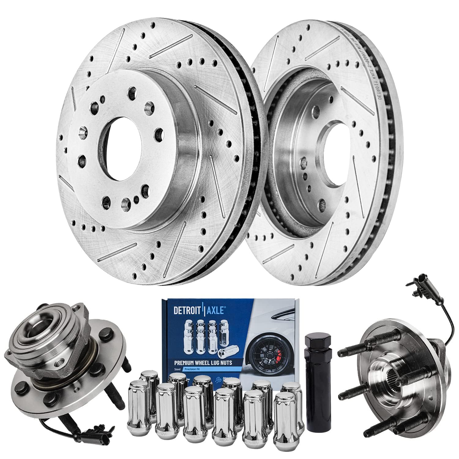 Detroit Axle - 4WD Front Brake Rotors Wheel Bearing Hubs Kit for Chevy GMC Silverado Sierra Suburban 1500 Tahoe Yukon Escalade [