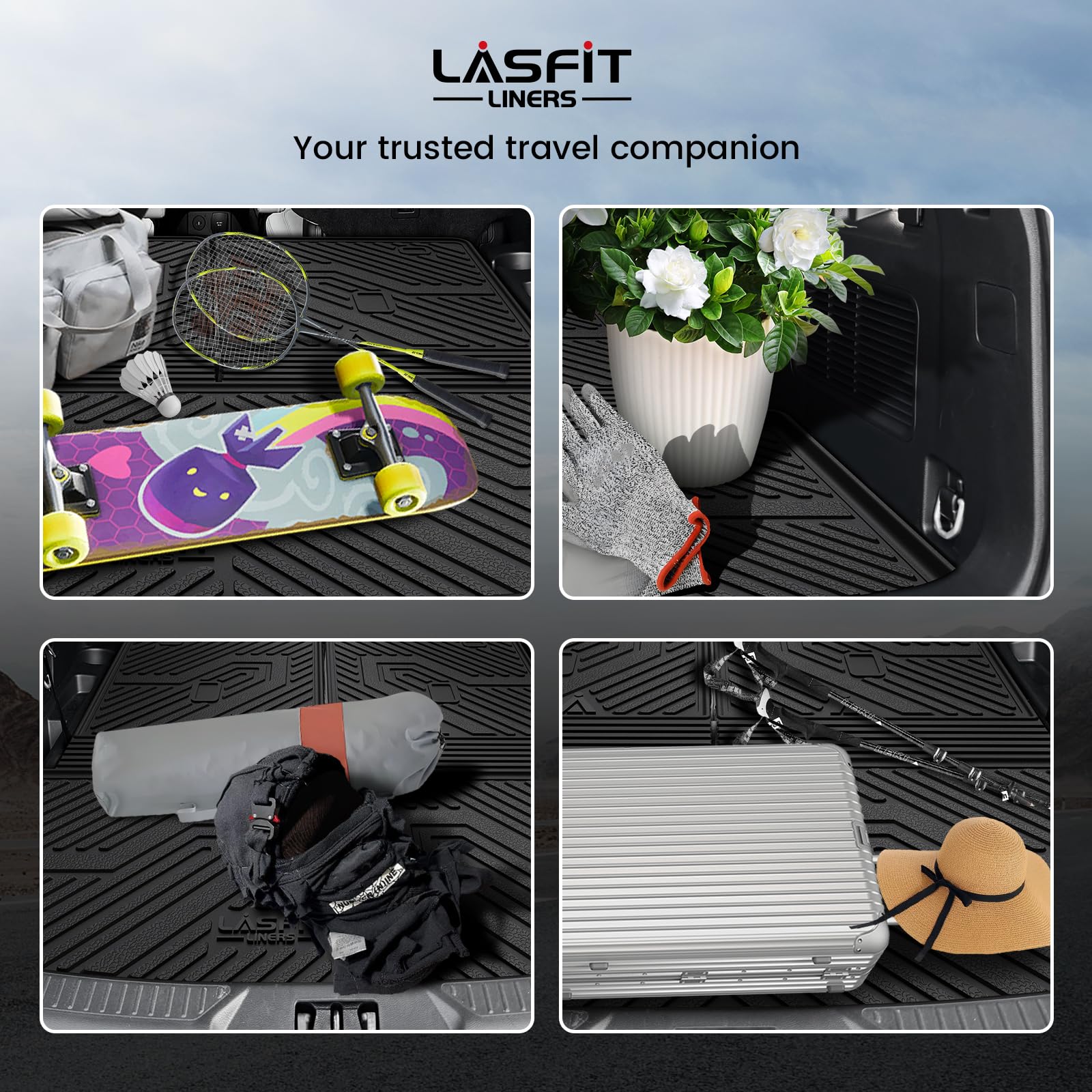 Lasfit Trunk & Backrest Mat For Ford Explorer 2020-2025, Custom Fit All Weather Protector Tpe One-Piece Design Easy Installation