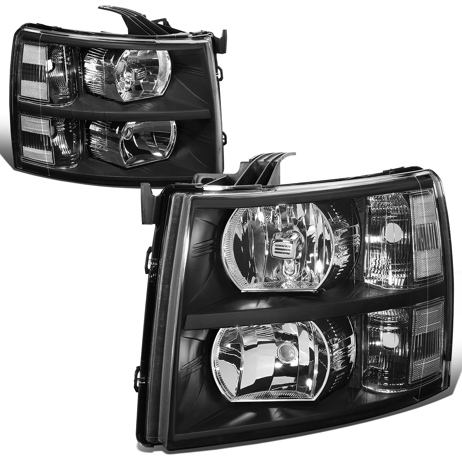DNA MOTORING Black Housing Headlights for 07-13 Silverado 1500, 07-14 Silverado 2500 HD/3500, Model HL-OH-CSIL07-BK-CL