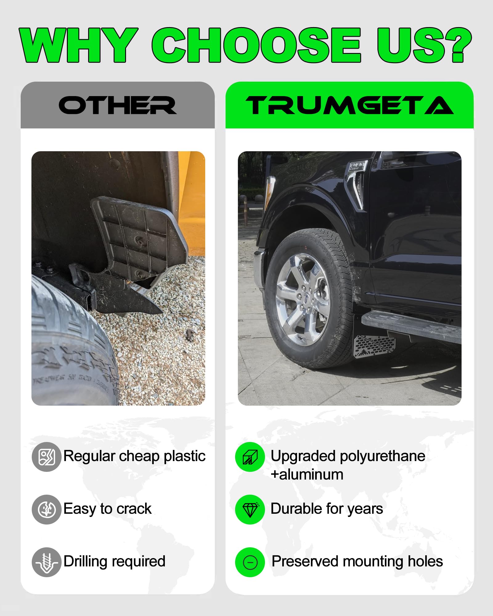 TRUMGETA 2X Truck Mud Flaps Fit for Ford F150 F250 F350 F450 Splash Guards Off-Road Style