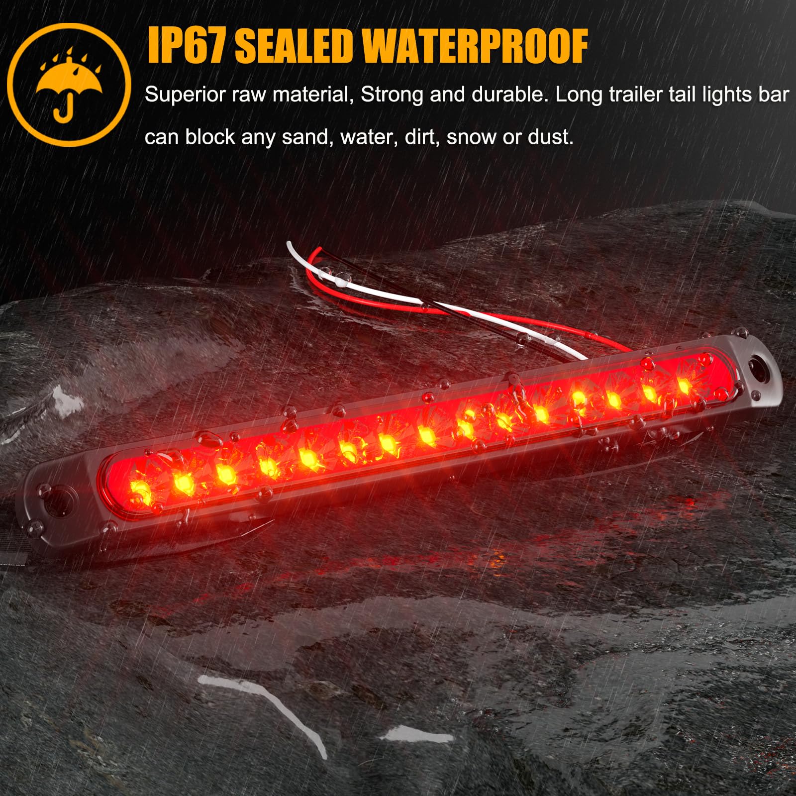PSEQT 10'' 15 LED Trailer Brake Tail Light Bar Stop Change Tail Lights Assembly ID Clearance Strip Red Light Waterproof for Wran