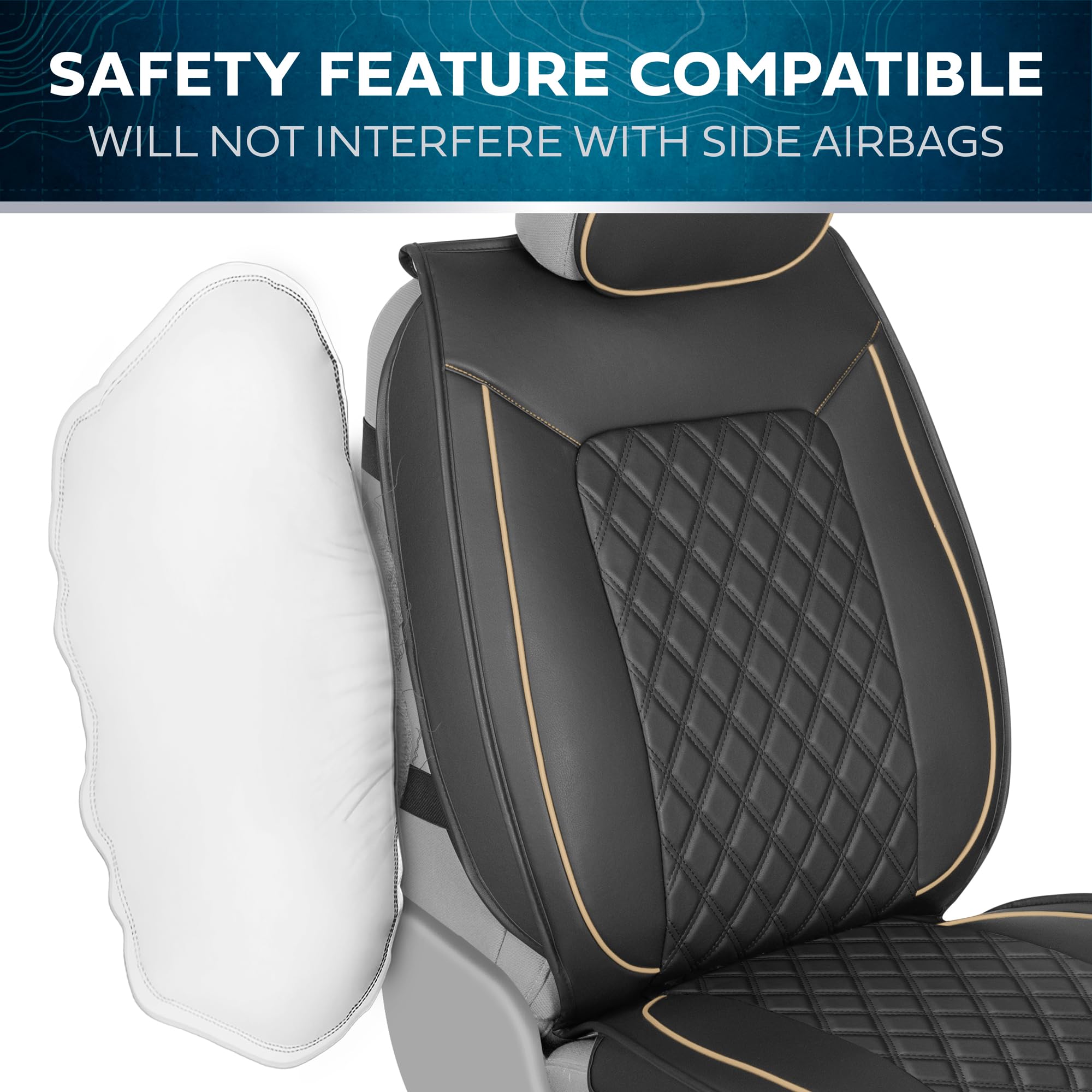 MotorBox Prestige Faux Leather Seat Covers - Semi-Custom Fit Car Seat Covers Full Set - Seat Covers for Trucks & SUV PU Leather