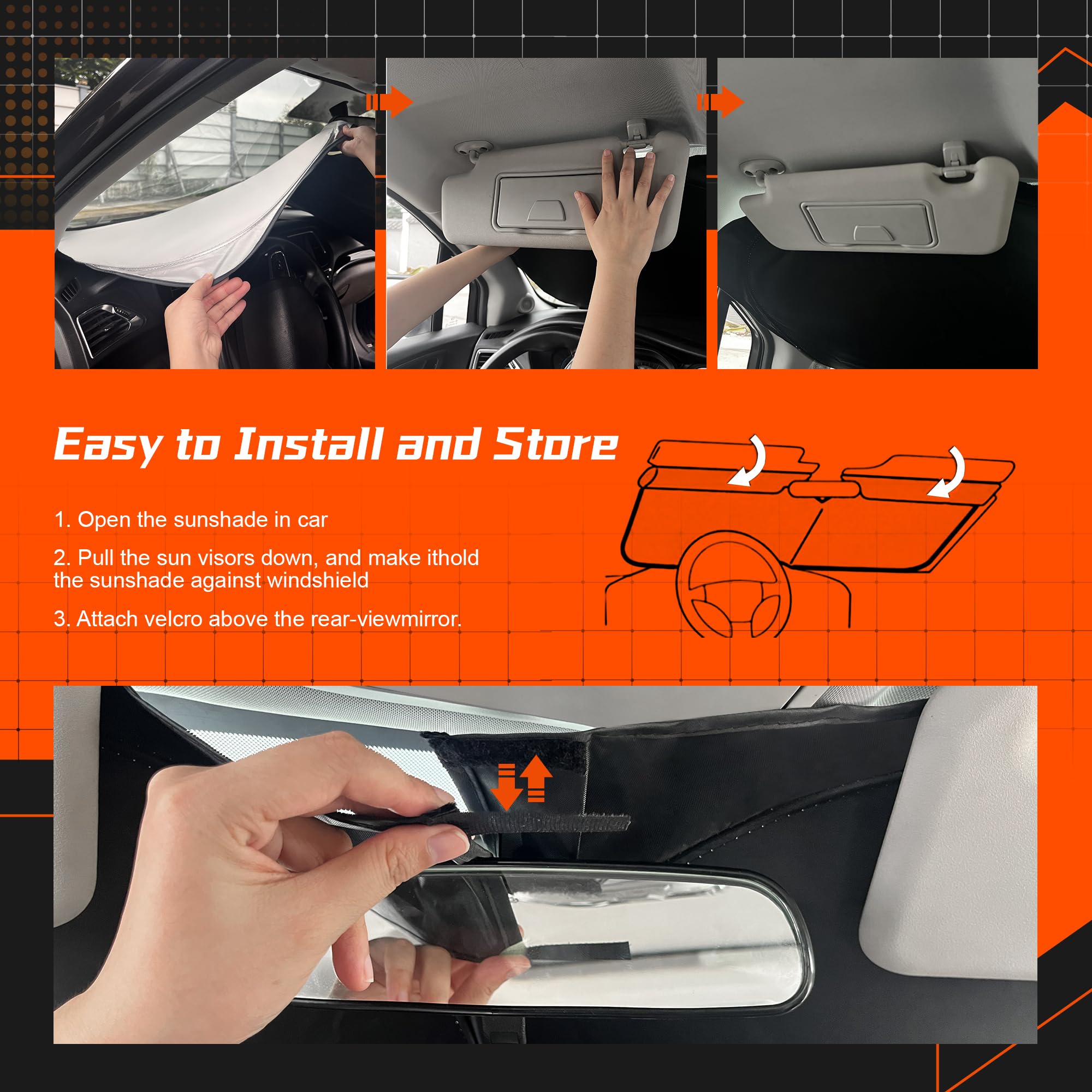 Toluoma Custom Fit Windshield Sun Shade For Kia Optima 2016-2020 - Full Coverage, 210T Reflective Fabric, Double-Layer Design -
