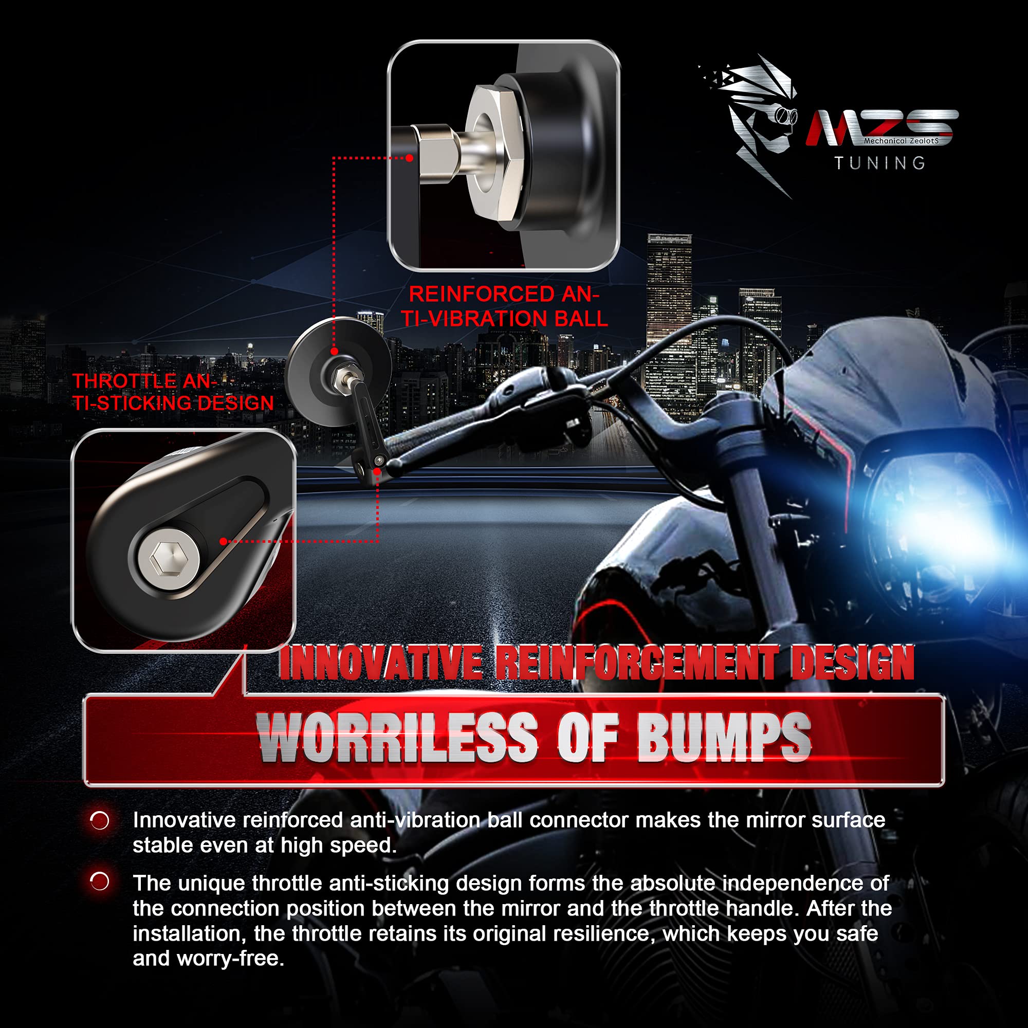 MZS 1" Bar End Mirrors - Black Aluminum Motorcycle Rear View Handlebar Accessories for Touring Cruiser Sportster Dyna Chopper