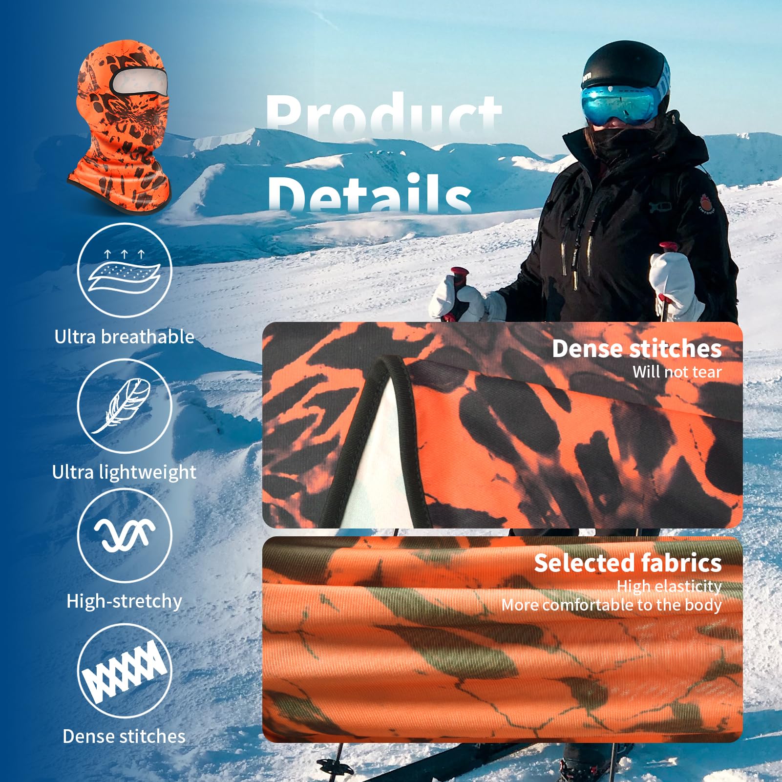 YESLIFE Orange Ski Mask Balaclava for Men & Women - One Size, UV & Wind Protection, Model T41yl011XOG