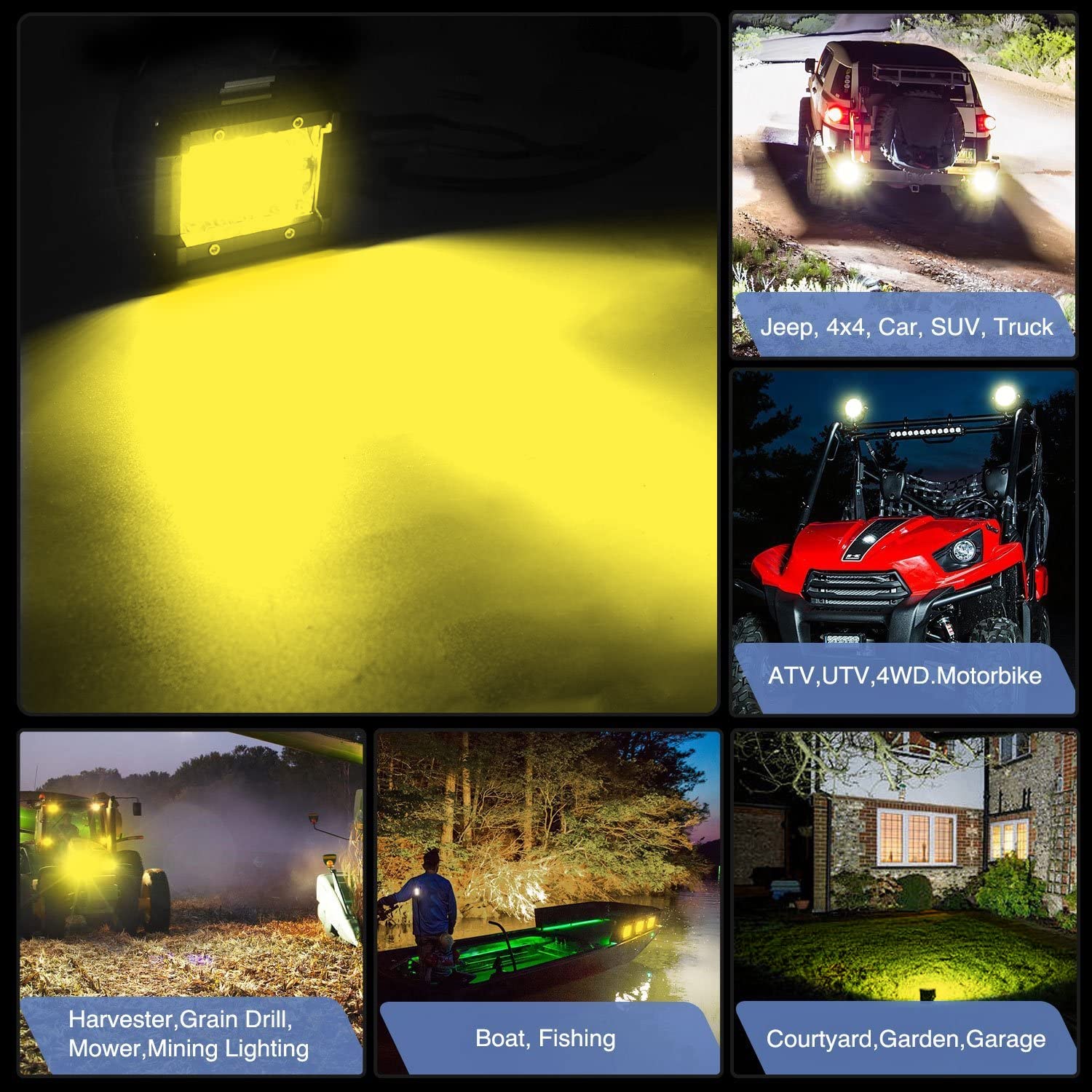 Nilight 2Pc 4Inch Yellow Led Pods Triple Row 60W Flood Spot Combo Driving Fog Lights With 16Awg Switch Wiring Harness Kit-2 Lead
