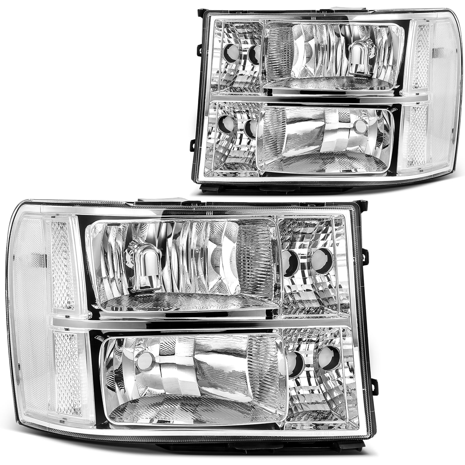 LBRST Headlight Fit 2007-2013 for Sierra 1500, 2007-2014 for Sierra 2500 HD, 2007-2014 for Sierra 3500 HD Chrome Housing Clear R