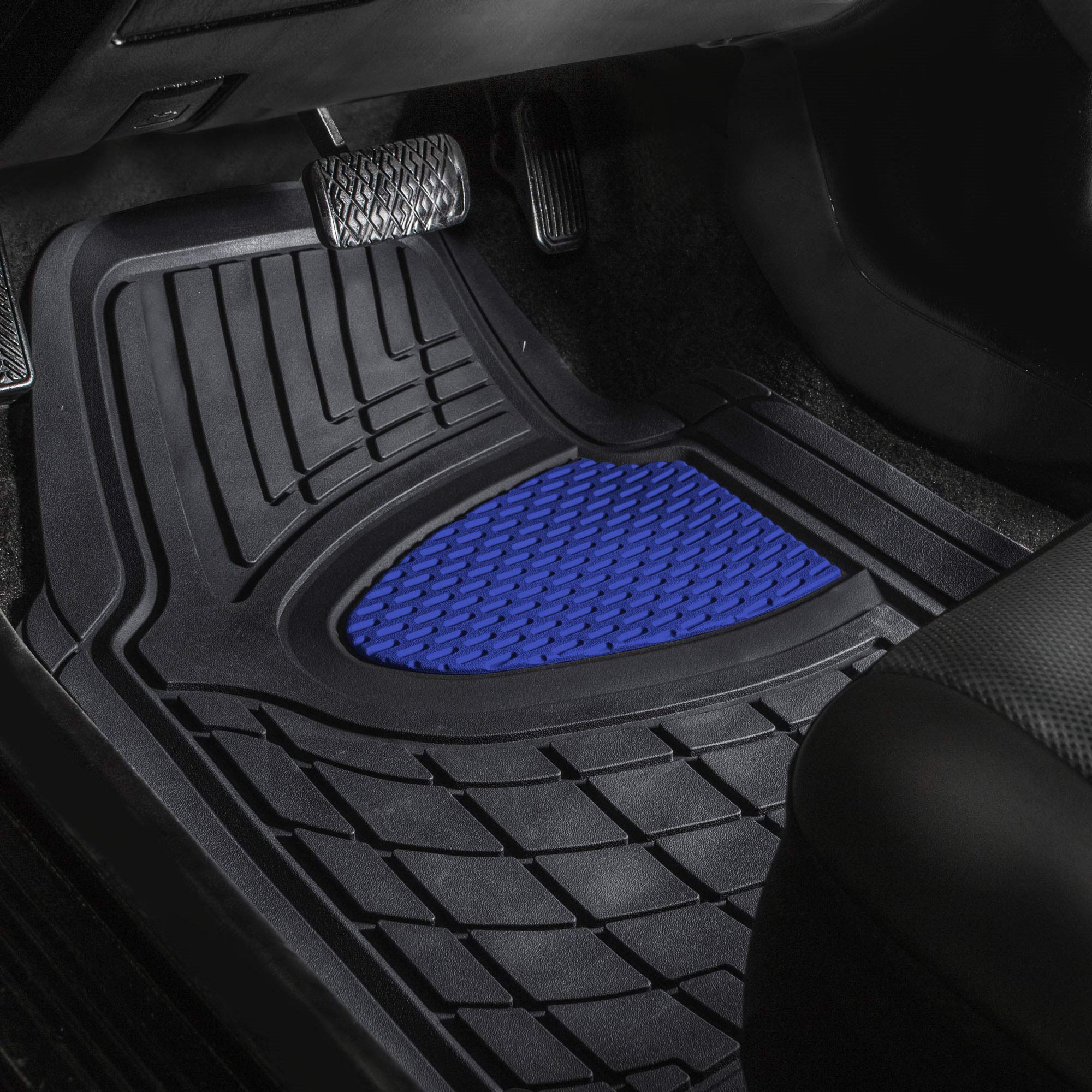 Fh Group Premium Liners Tall Channel Trimmable All Weather Rubber Full Set Car Floor Mats (Blue) W. Trimmable All-Season Cargo L