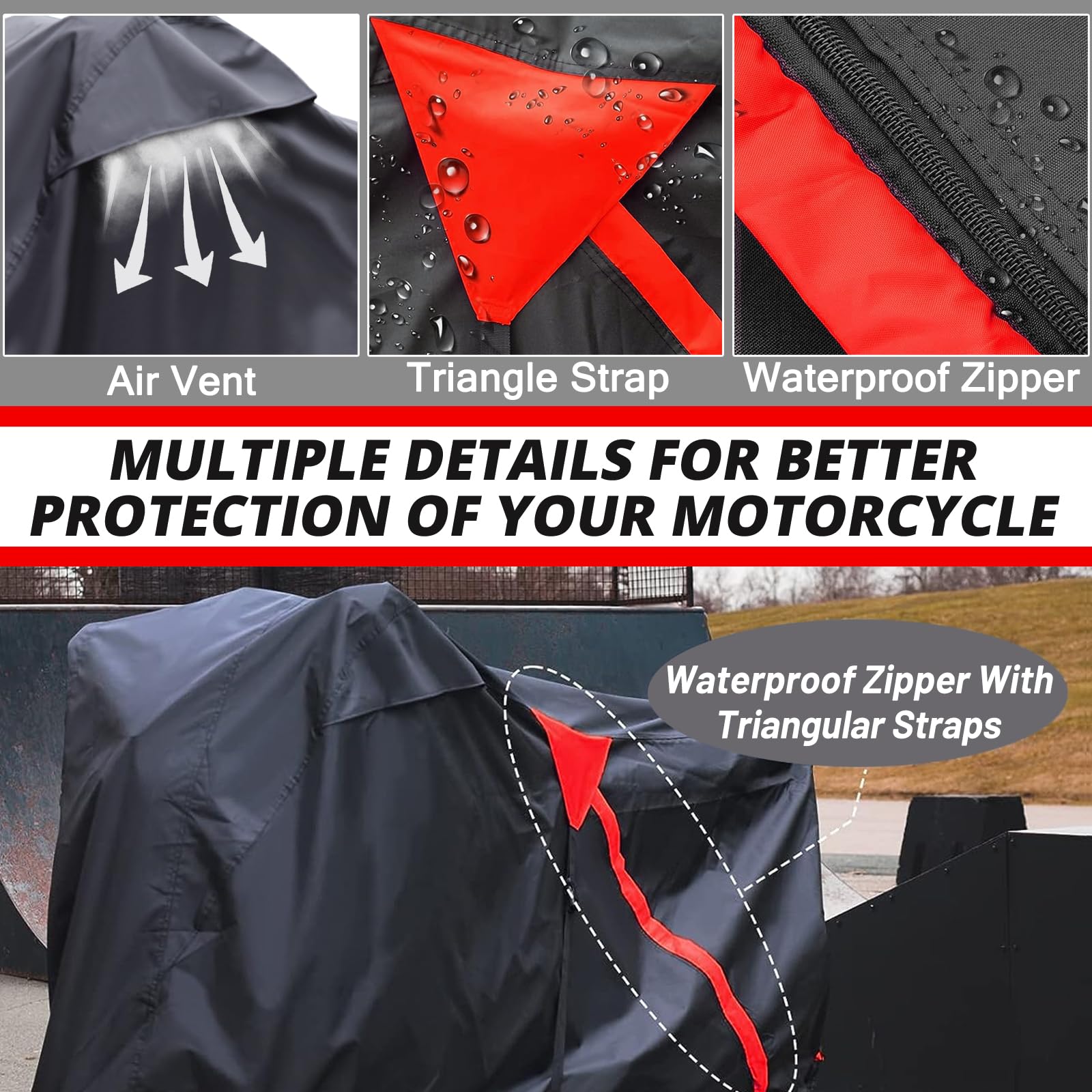Autolion Motorcycle Cover,Waterproof Zipper Outdoor Cover For All Seasons Windproof, High Heat Resistance Dustproof And Rainproo