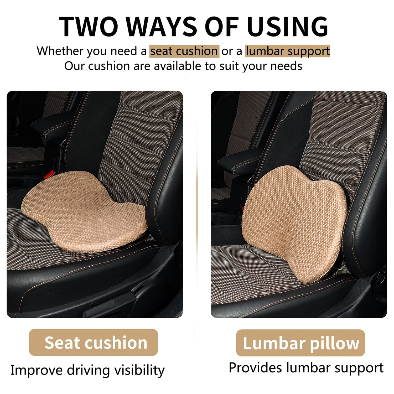 Livtribe Memory Foam Car Seat Cushion - Sciatica Relief, 17.3x10.5x3.5 in, Z-Beige, Model ZD-05
