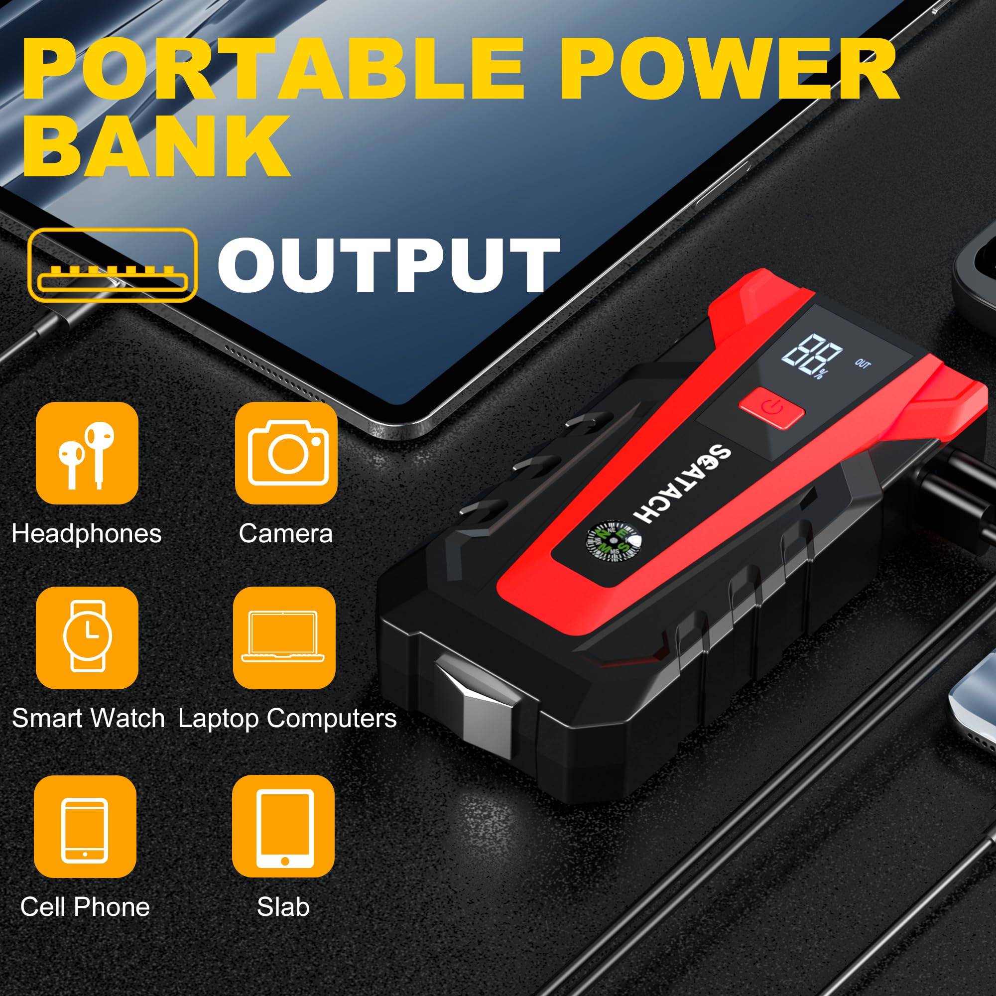 Scatach 011 3000A Car Battery Jump Starter,12V Jump Starter Battery Pack (Up To 9.0L Gasoline And 7.0L Diesel Engine), Portable