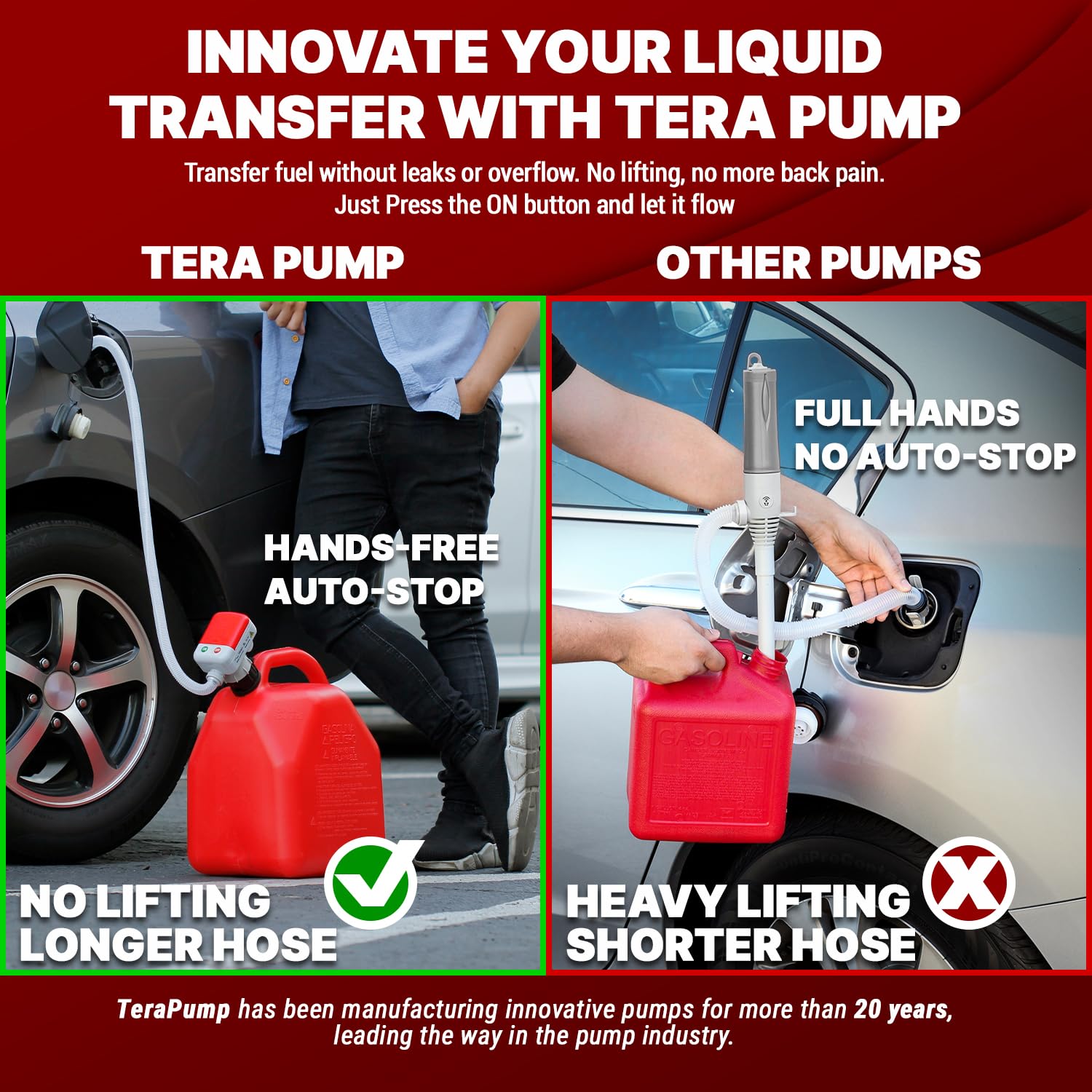 2Pk Of Tera Pump 4Th Gen Trfa01 Fuel Transfer Pump With Auto-Stop For Overfill Protection (2.4 Gpm) Includes 3X Gas Can Adapters, Long Hose, Liquid Transfer Pump For E15, E85, Gas, Diesel & More