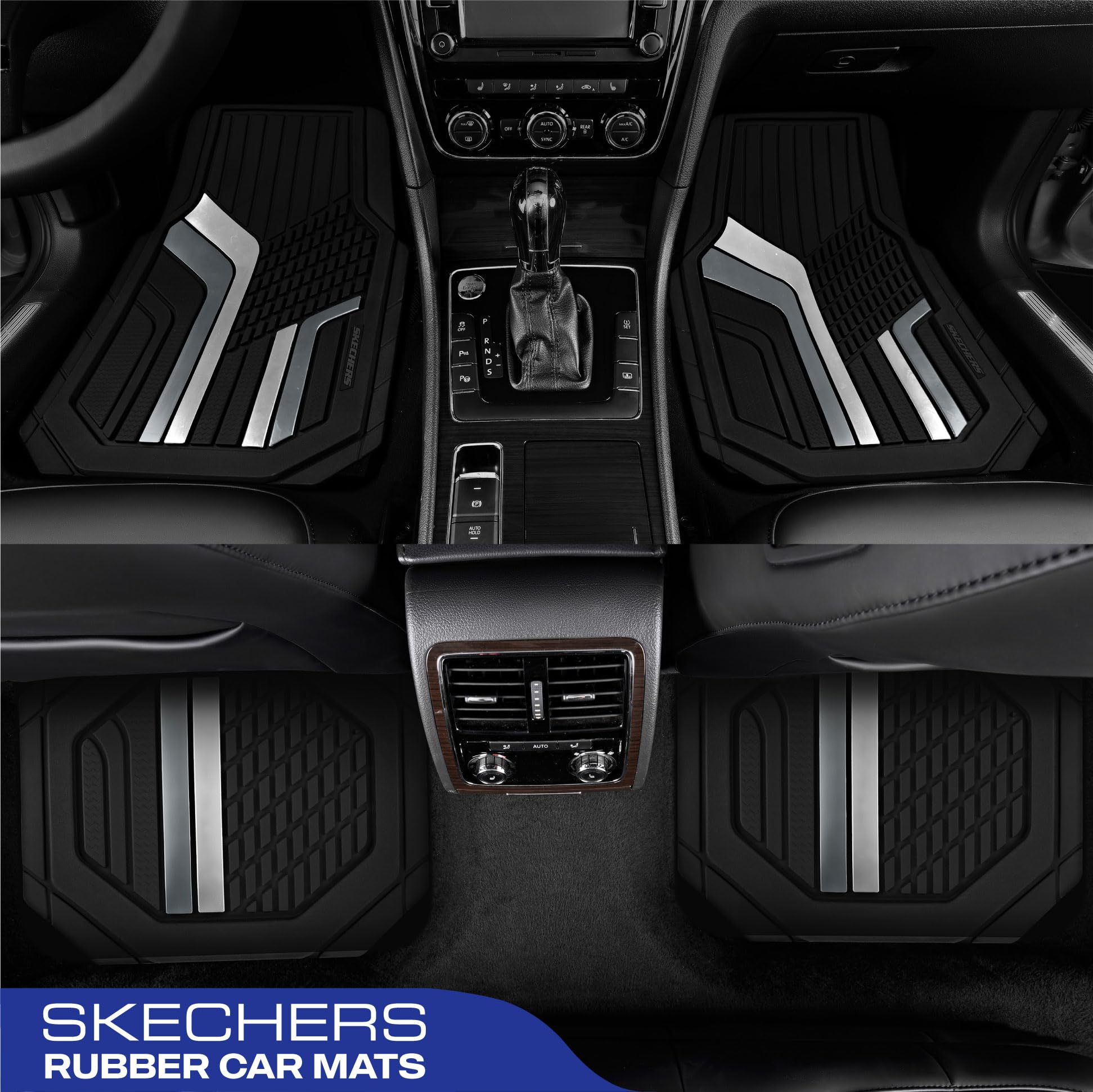 Skechers Heavy Duty Rubber Car Floor Mats,Dual Color Design Floor Mats,All Weather Car Mats,Waterproof Trim To Fit Universal Flo