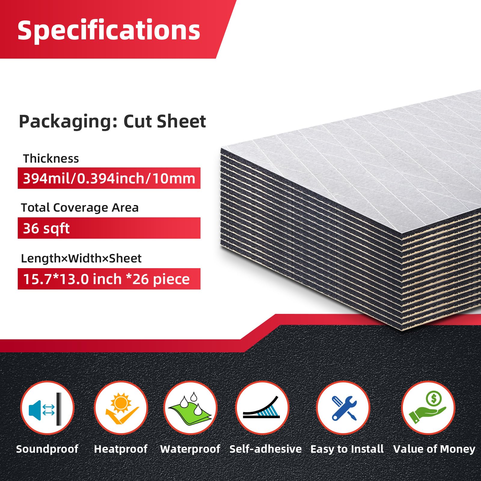 Aggsound 394Mil 36Sqft Thickened Sound Deadener For Cars - Aluminum Foil Foam Noise Deadening Material - Heat Shield Insulation