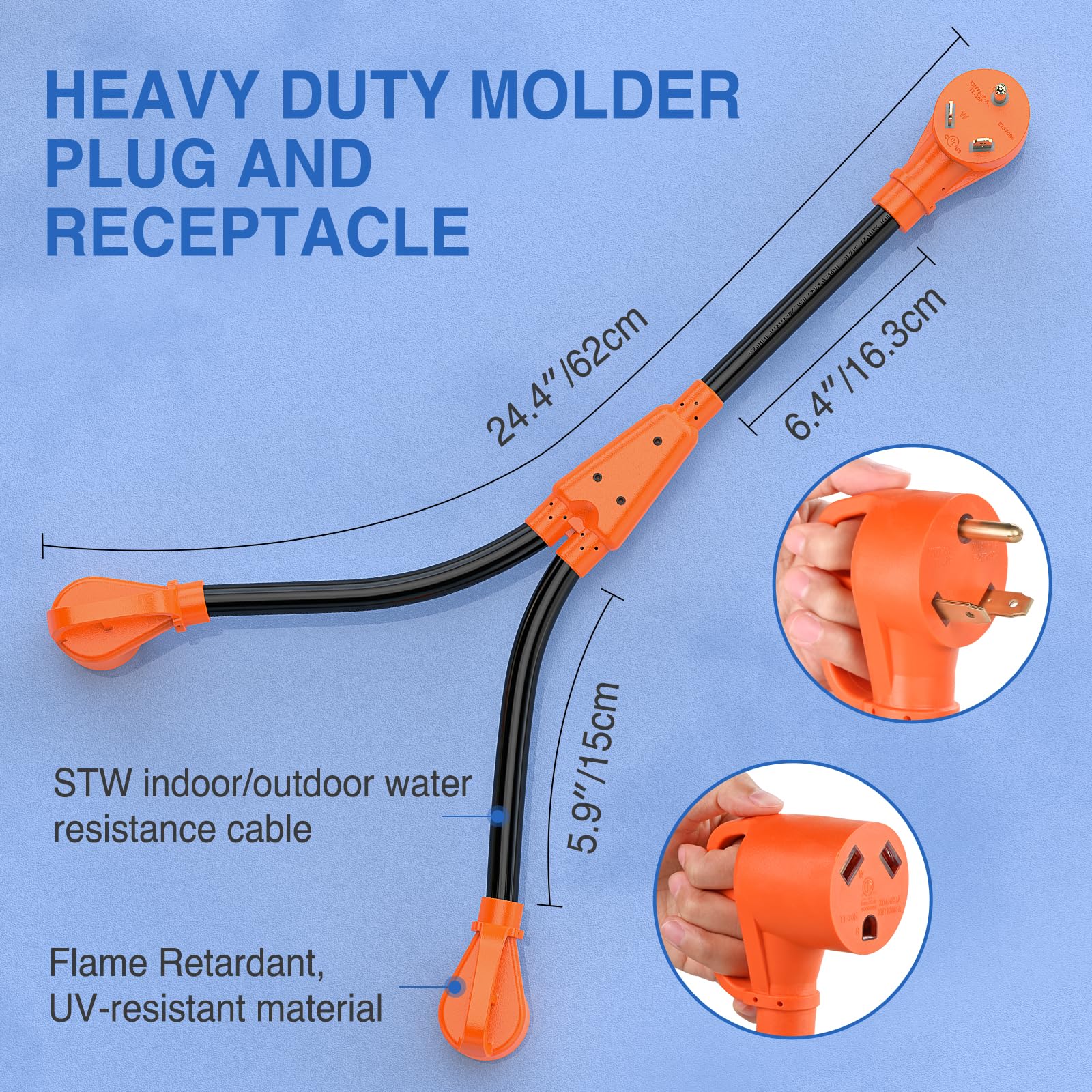 Nilight 30 Amp Rv Y Splitter Adapter Cord 30A Male Plug To Two 30A Female Receptacle Nema Tt-30P Tt-30R Pure Copper Heavy Duty H