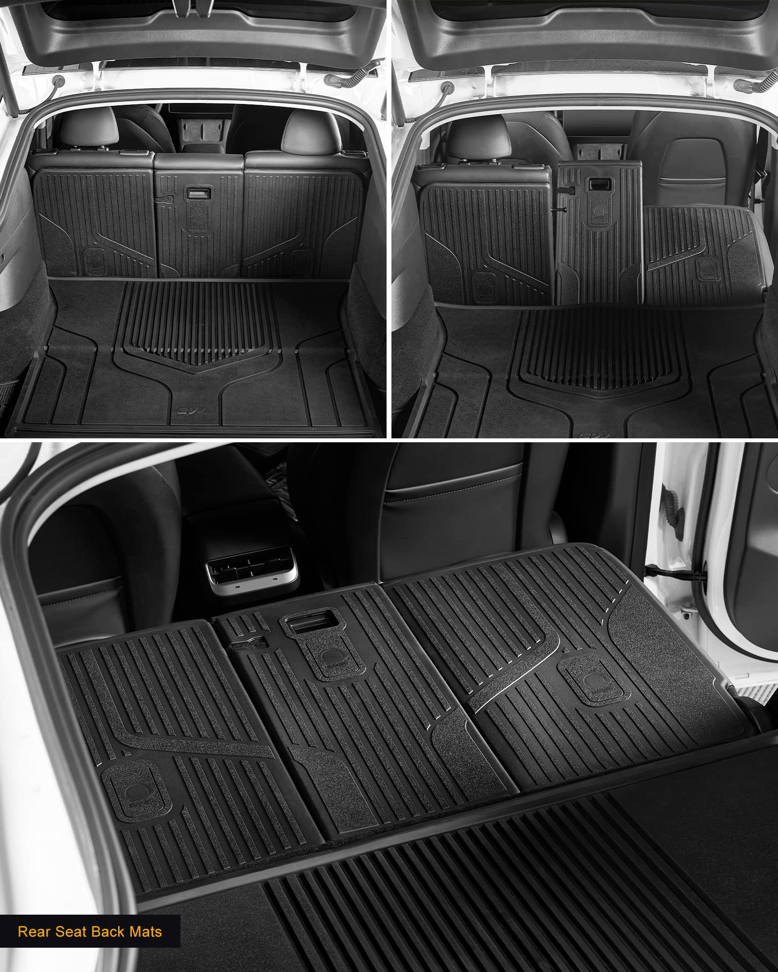 3W Tesla Model Y Rear Seat Back Mats, All-Weather Tpe Floor Liners Compatible For Tesla Model Y 2020-2025, Full Set Accseeories