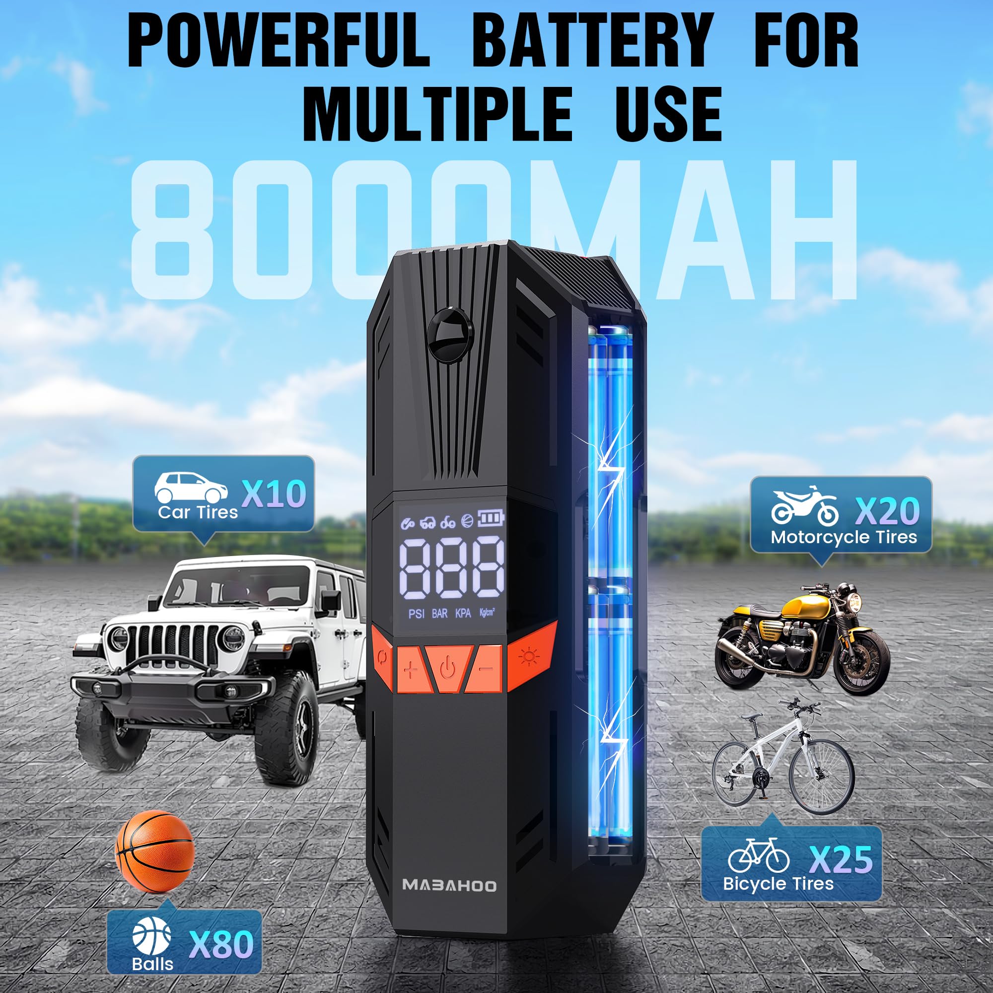 Tire Inflator Portable Air Compressor, 150PSI Cordless Electric Air Compressor with LCD Pressure Gauge, Gifts for Father Him, Qu