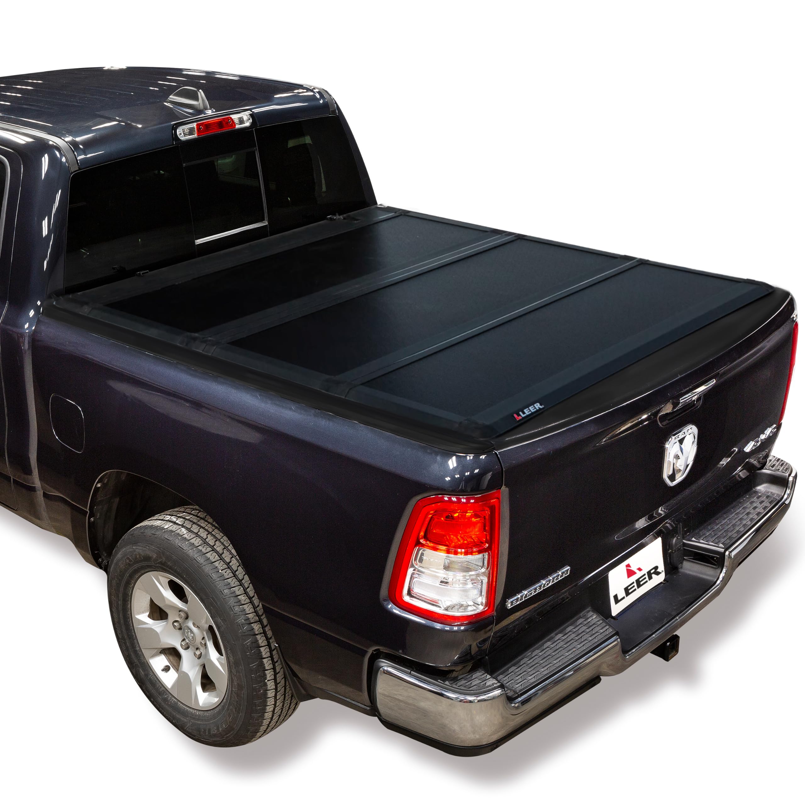 Leer Hf350M Tri-Folding Truck Bed Tonneau Cover, Fits Dodge Ram Without 60/40 Tailgate, Years 2019-2023, 5'7 Truck Bed, Black