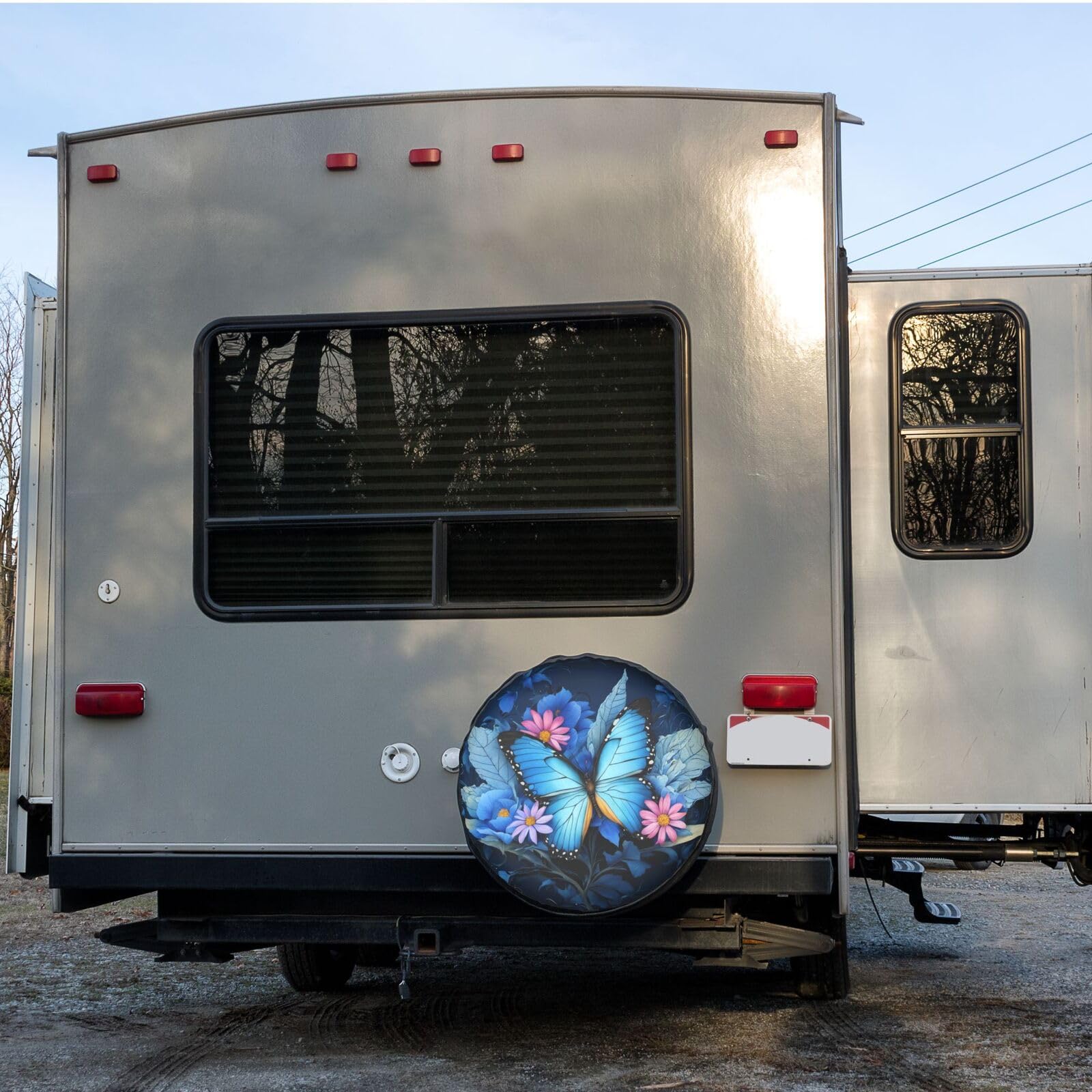 Dujiea Blue Butterfly Flower Spare Tire Cover, Universal Wheel Tire Cover Dust-Proof Tire Protectors for Trailer Rv Van SUV Truc