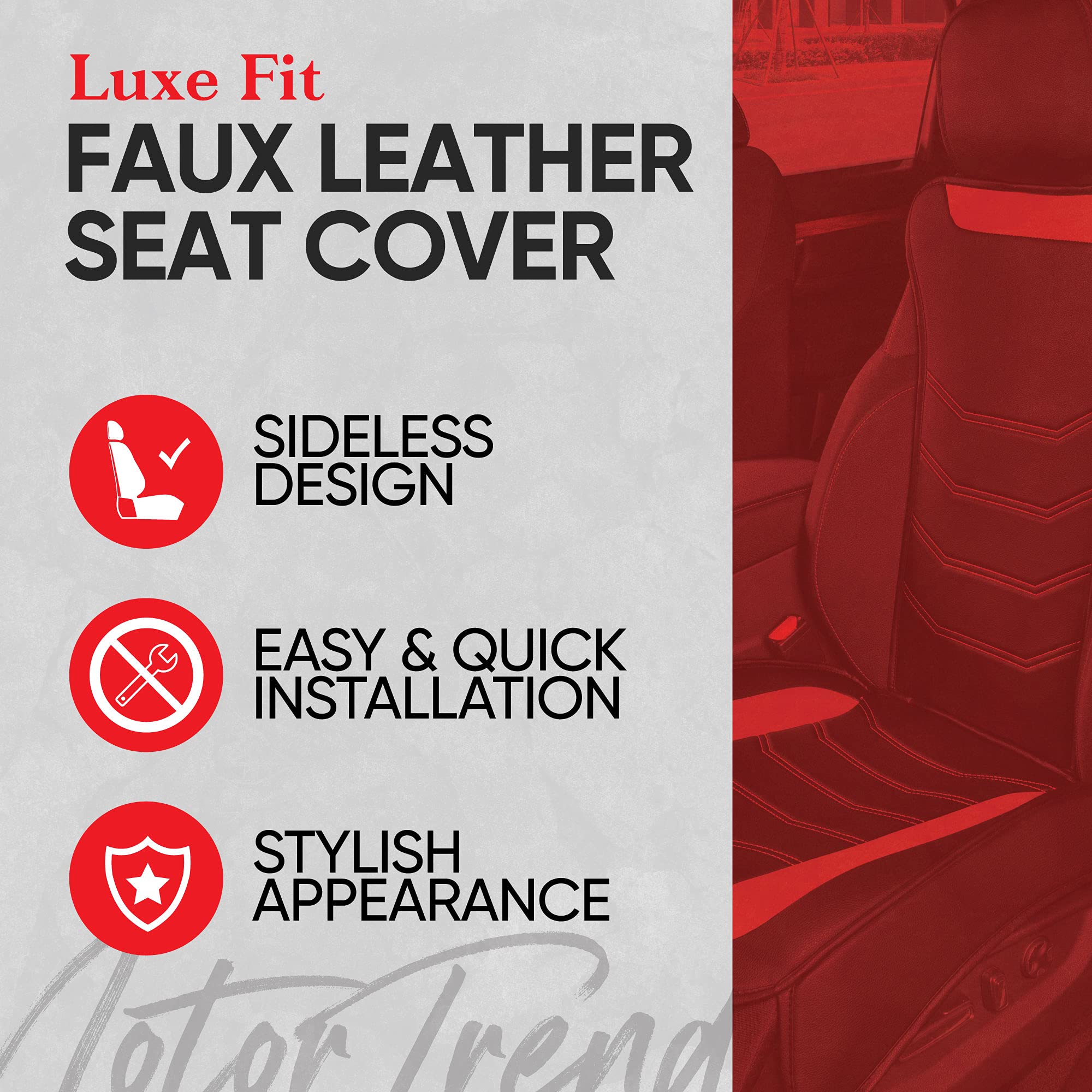 Motor Trend Luxefit Black Seat Covers For Cars Trucks Van Suv (2 Pack), Premium Faux Leather Car Seat Covers, Easy To Install Au