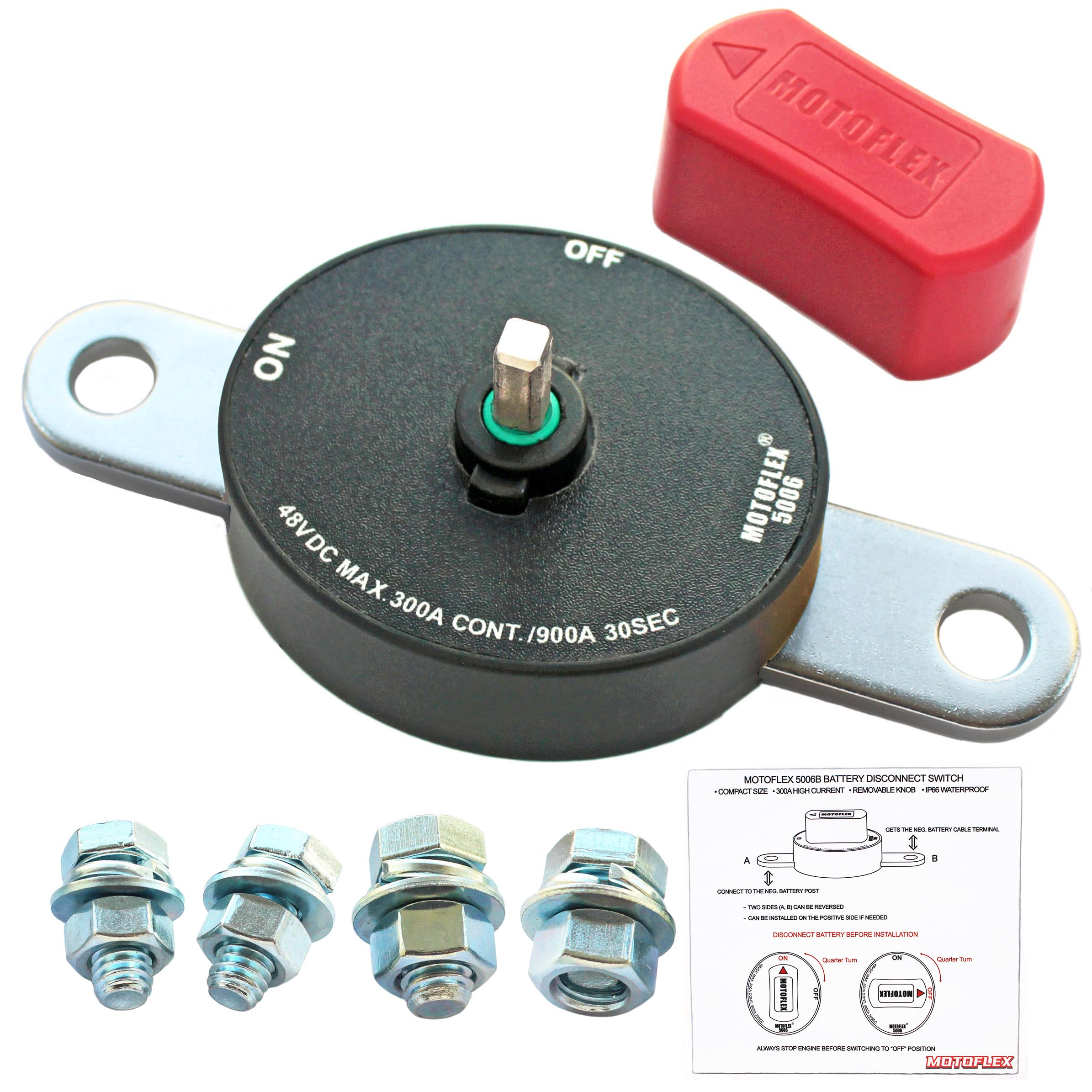 MOTOFLEX Side Post Battery Disconnect Switch for GM Car Truck, Marine RV Battery Switch 12V-48V Power Cut Off High Current 300A/