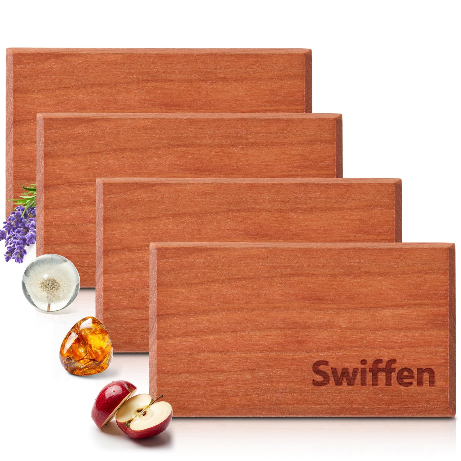 Swiffen 4 Pcs Car Air Freshener Refill Bulk Wooden Air Freshener Car Odor Eliminator, Amber, Tectona Grandis, Coconut, Grove Sce