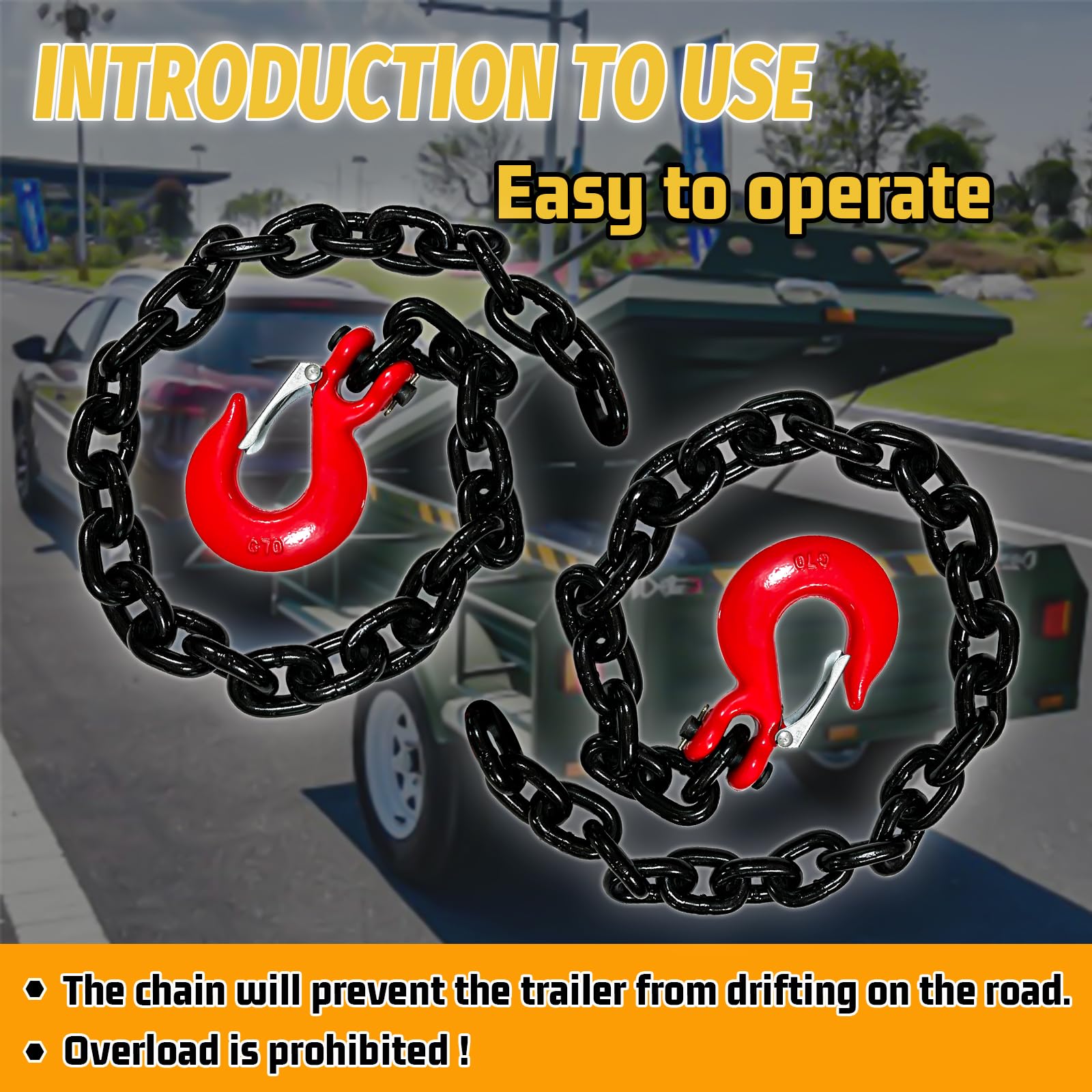 5/16'' Trailer Safety Chains G80 Trailer Chains With G70 Clevis Safety Hooks|35'' Tow Chains 4900 Lbs Safety Working Load 17000