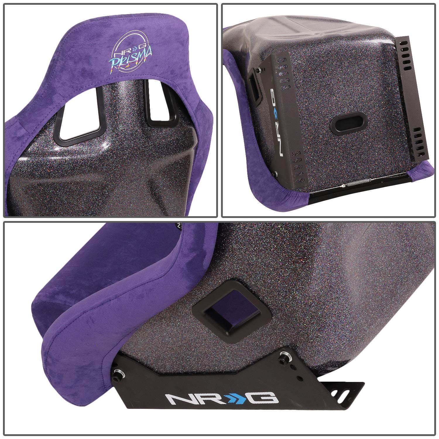 NRG Innovations NRG-FRP-302PP-PRISMA Universal Racing Seat, Size L, Purple/Black/Gold Flakes, Compatible with 6-Point Harnesses