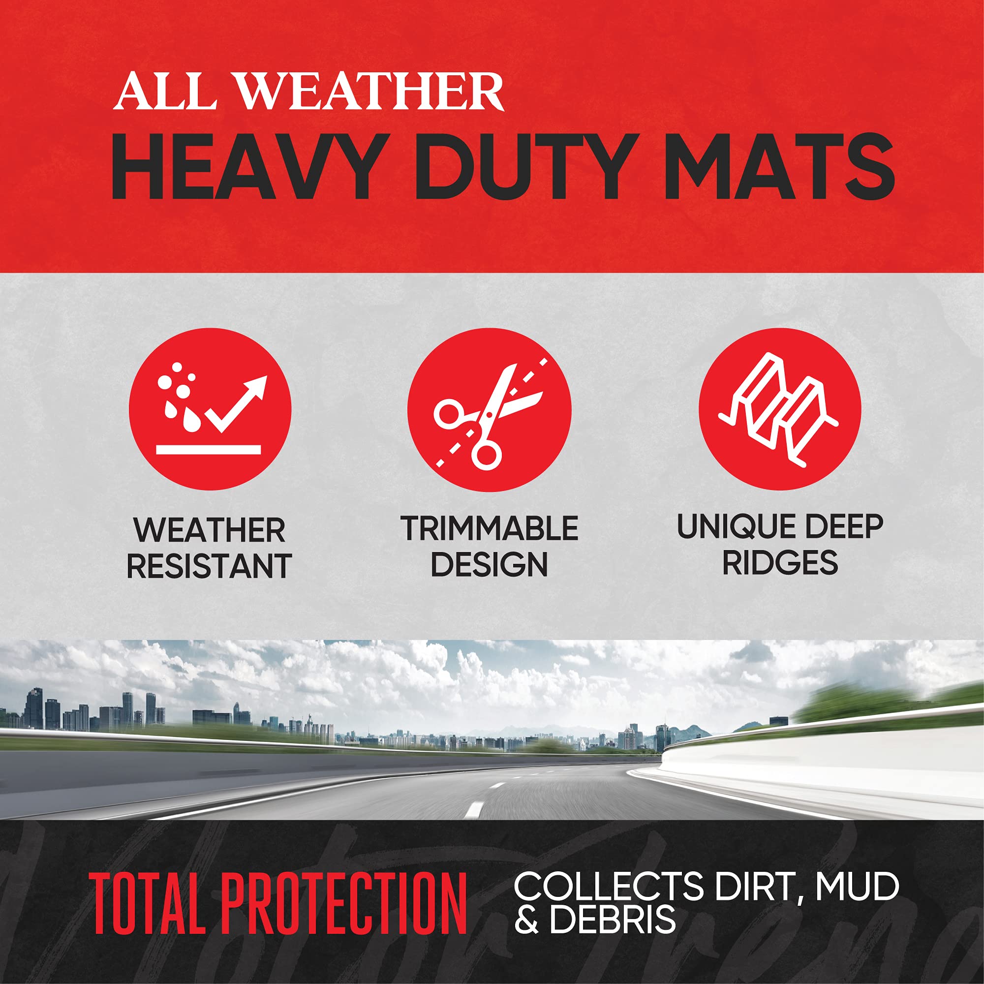 Motor Trend FlexTough Advanced Black Rubber Car Floor Mats - 3 Piece Trim to Fit Floor Mats for Cars Truck SUV, All Weather Auto