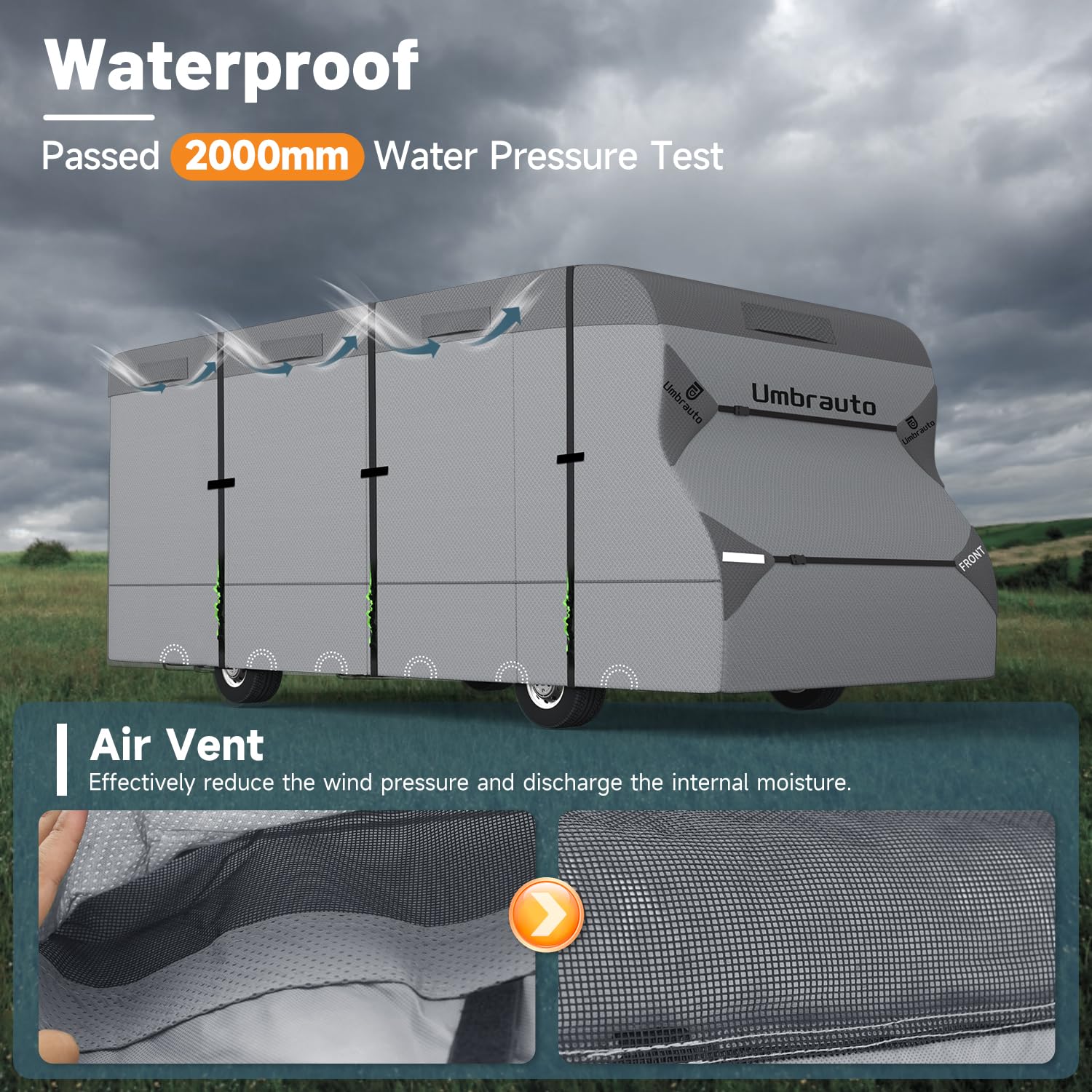 Umbrauto Rv Cover Class C Upgraded 7 Layers Anti-Uv Top Panel Motorhome Cover Windproof Camper Cover For 26' To 29' Motorhome Wi