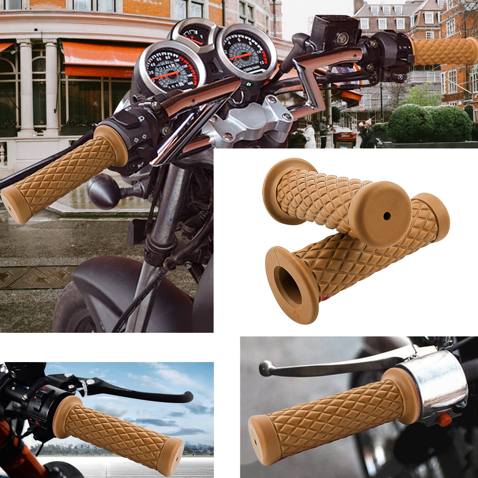 Motorcycle Retro Comfortable Hand Handlebar 7/8'' 22Mm 1'' 24Mm Non Slip Rubber Handle Grips Compatible With Kawasaki (Yellow)