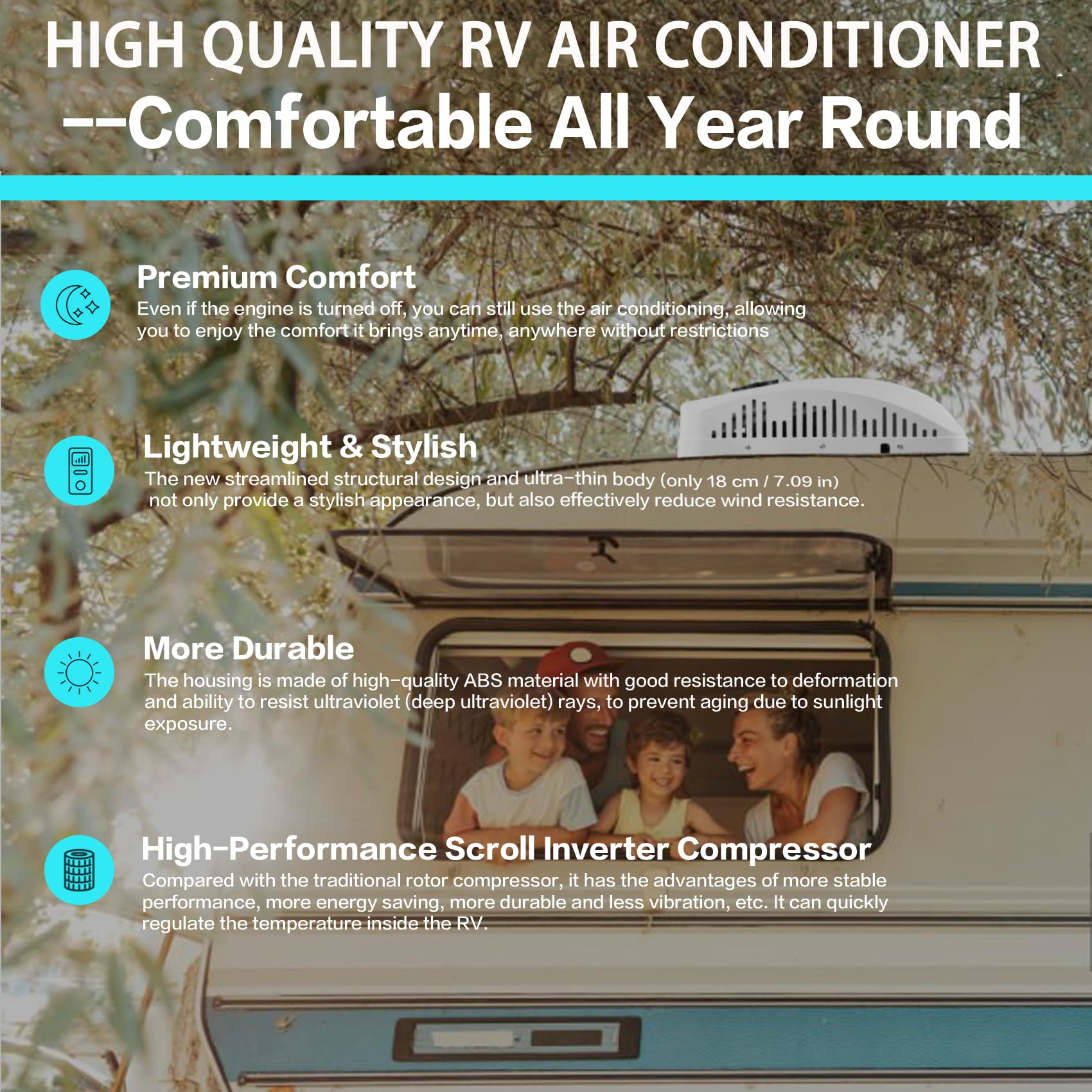 24V RV Air Conditioner 8530 BTU Non-Ducted, 45dB 2-in-1 RV Rooftop Air Conditioner for Heater and Cooling, Easy-to-install 24V R
