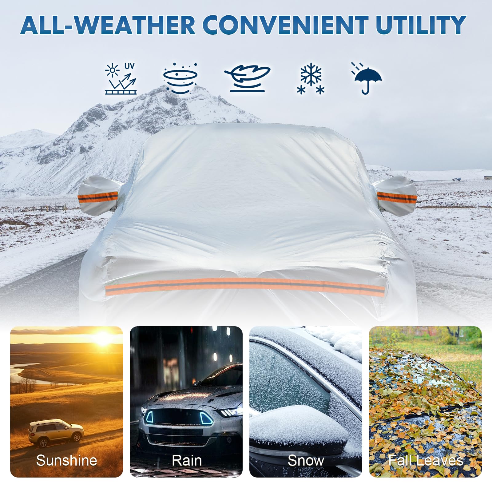 KEYOOG Fit for 188''-199'' Length SUVs, 6-Layer Full Car Cover is All-Weather Waterproof, Universal in All Seasons, Snow Prevent