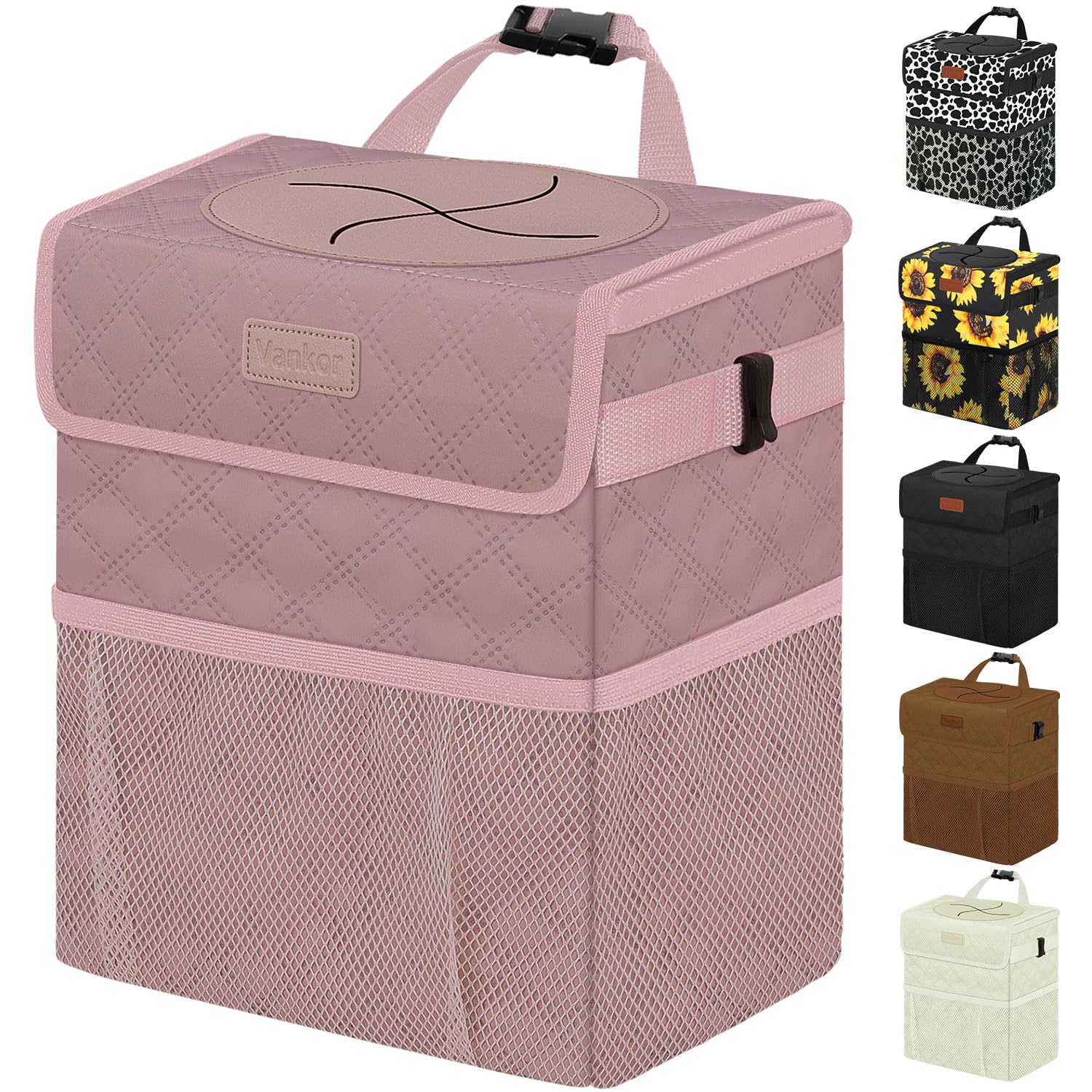 Vankor Car Trash Can Cute Trash Bag Bin Hanging Waterproof Automotive Garbage Cans Leak Proof Vehicle Trash Can Diamond Pattern-