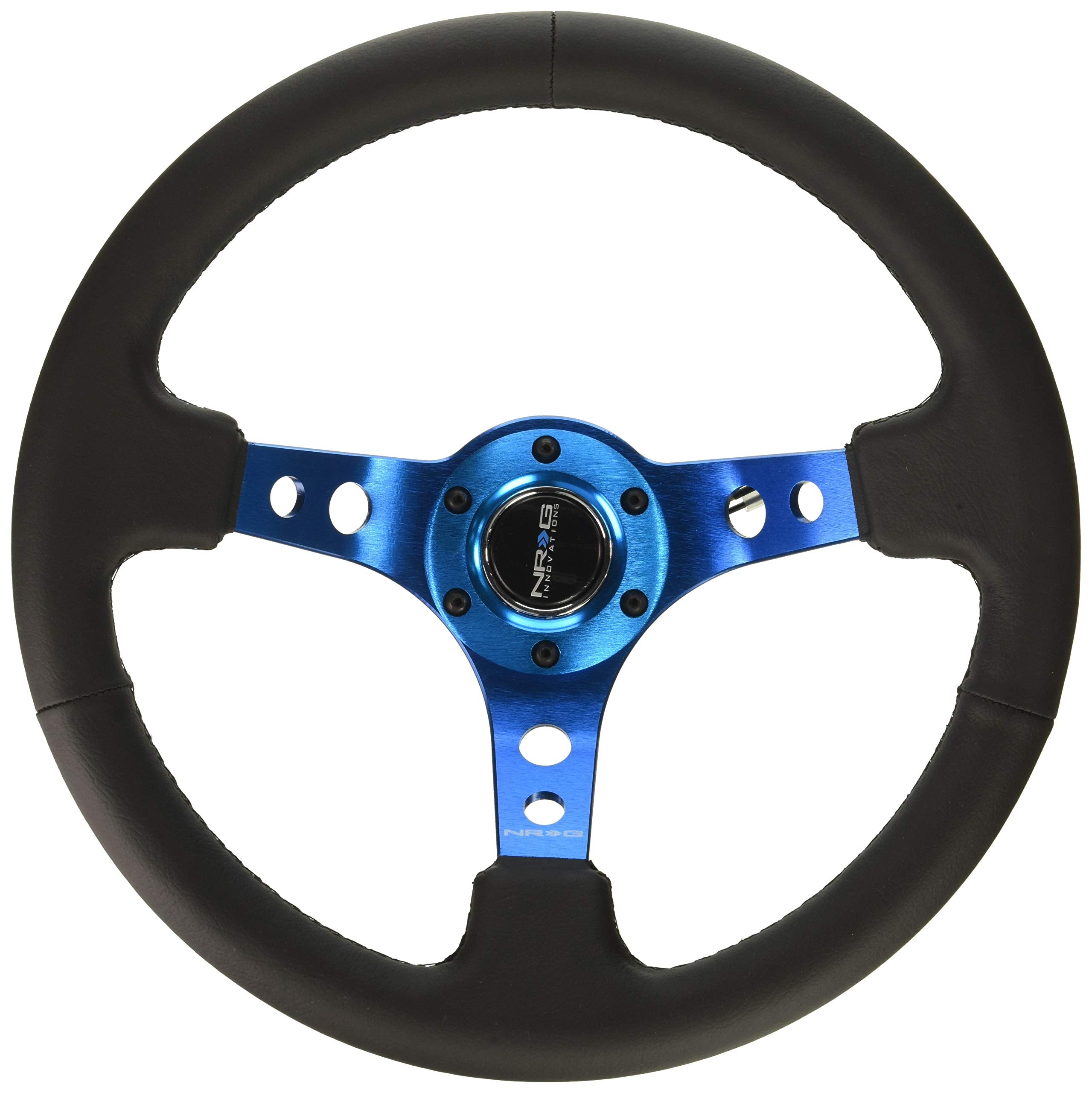 NRG Innovations NRG-RST-006BL Reinforced Steering Wheel - 350mm Sport Steering Wheel (3'' Deep) - Blue Spoke w/Round holes/Black