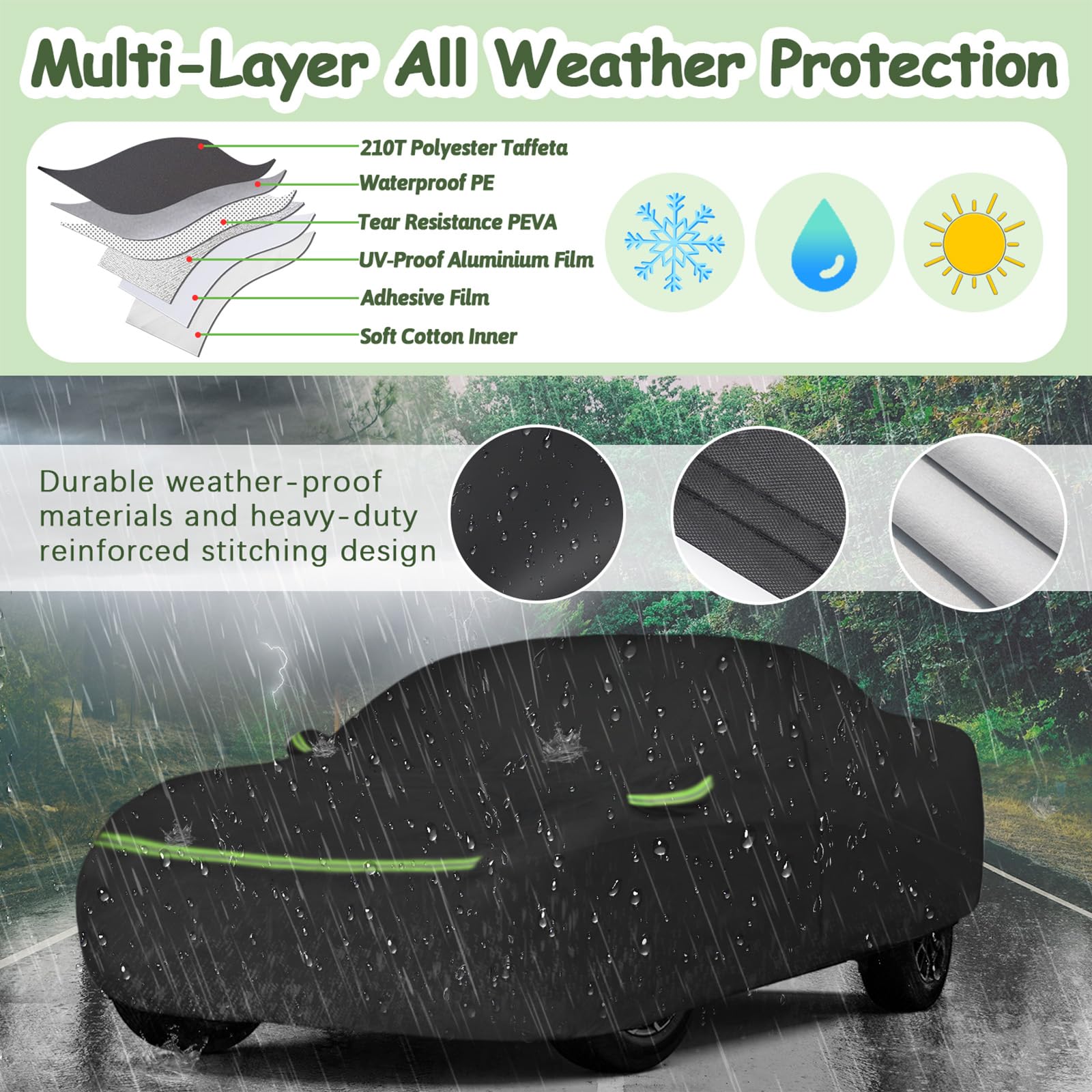 BETERNY Car Cover for 2020-2025 Chevy Corvette C8, Heavy Duty 6 Layers Waterproof, Black, Model SD-XB01058