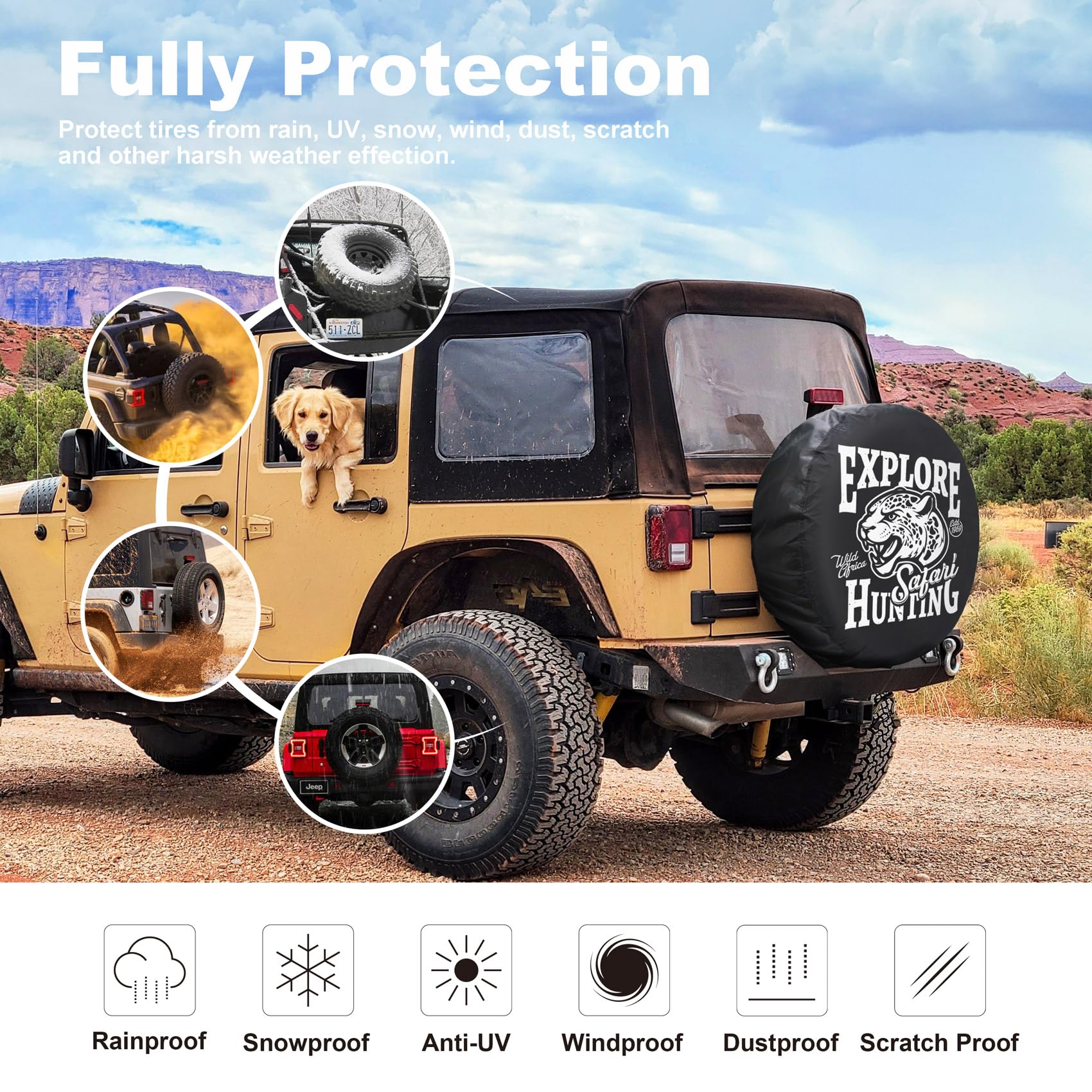 Explore Land 28-29.75 inch Spare Tire Cover Fit Trailer, RV, SUV, Truck, Tough Tire Wheel Soft Cover, Panther