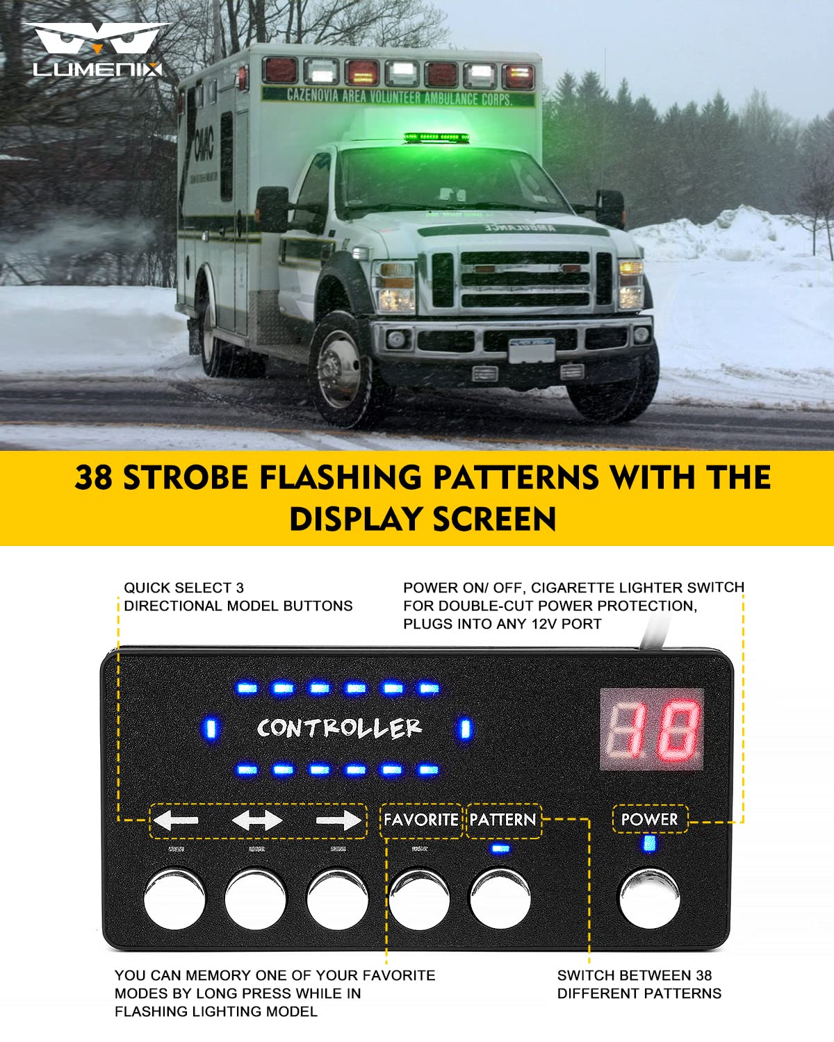 LUMENIX 42" LED Strobe Beacon Light Bar - Green, Emergency Flashing Lights for Law Enforcement, Tow Trucks, Snowplow, Model: 0ff0c62b-